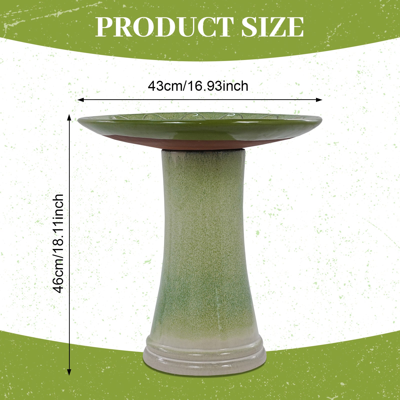Handmade Green Gradient Glaze Ceramic Bird Bath
