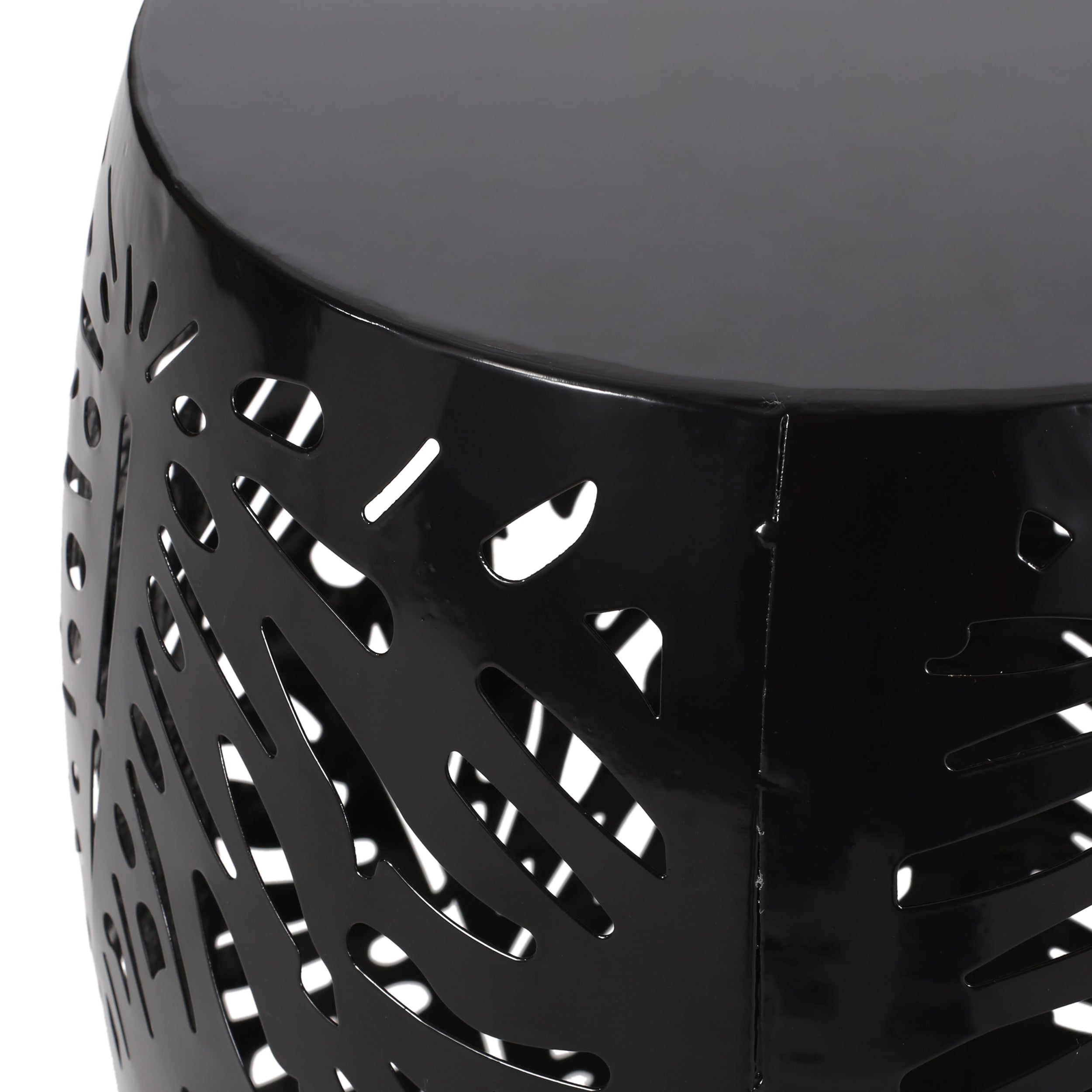 Rebirth Outdoor End Table with Tropical Palm Leaf Pattern and Iron Frame