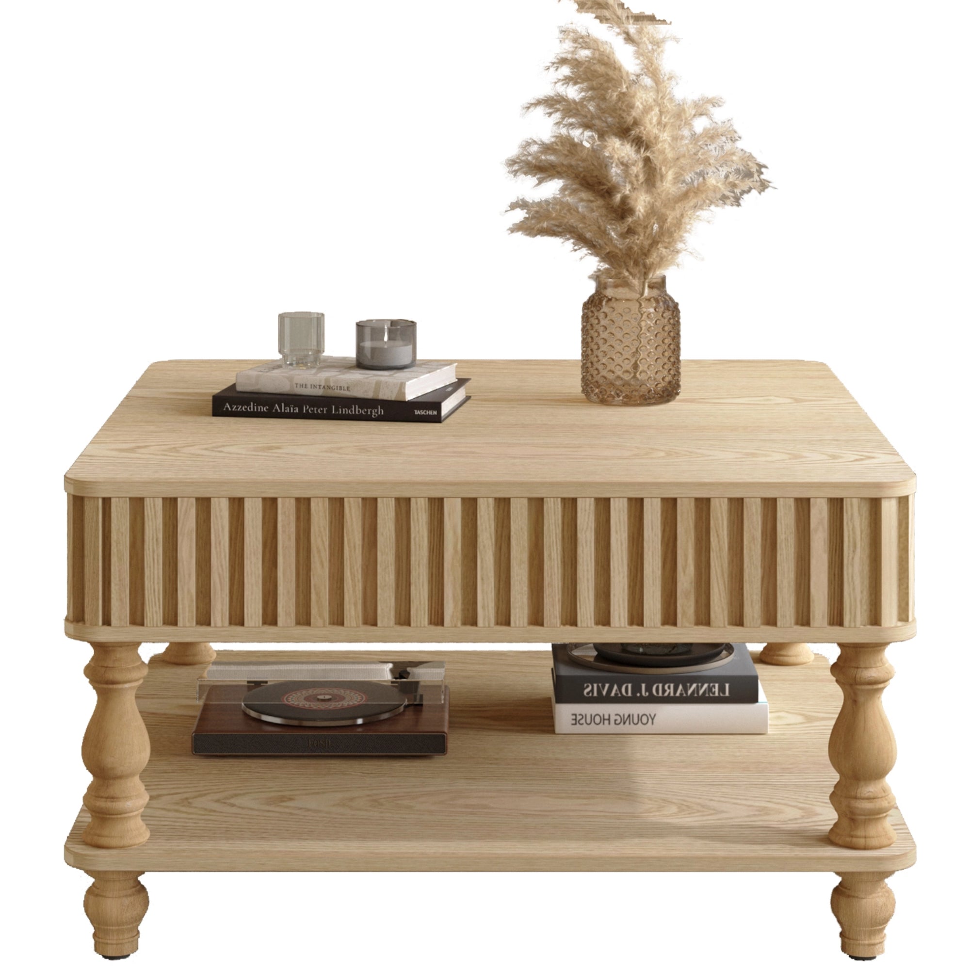Square Fluted Lift-Top Coffee Table with Hidden & Open Storage