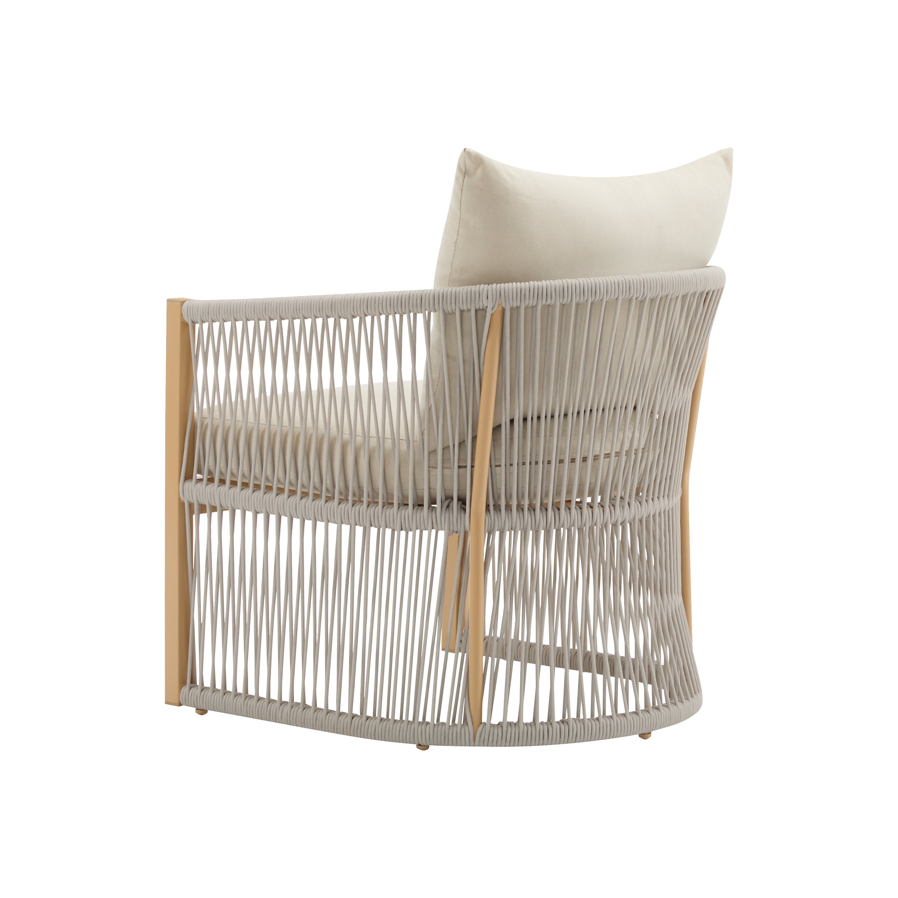 Modern Beige Curved Aluminum Lounge Chair with Stylish Rope-Weave Design and Cushioned Comfort