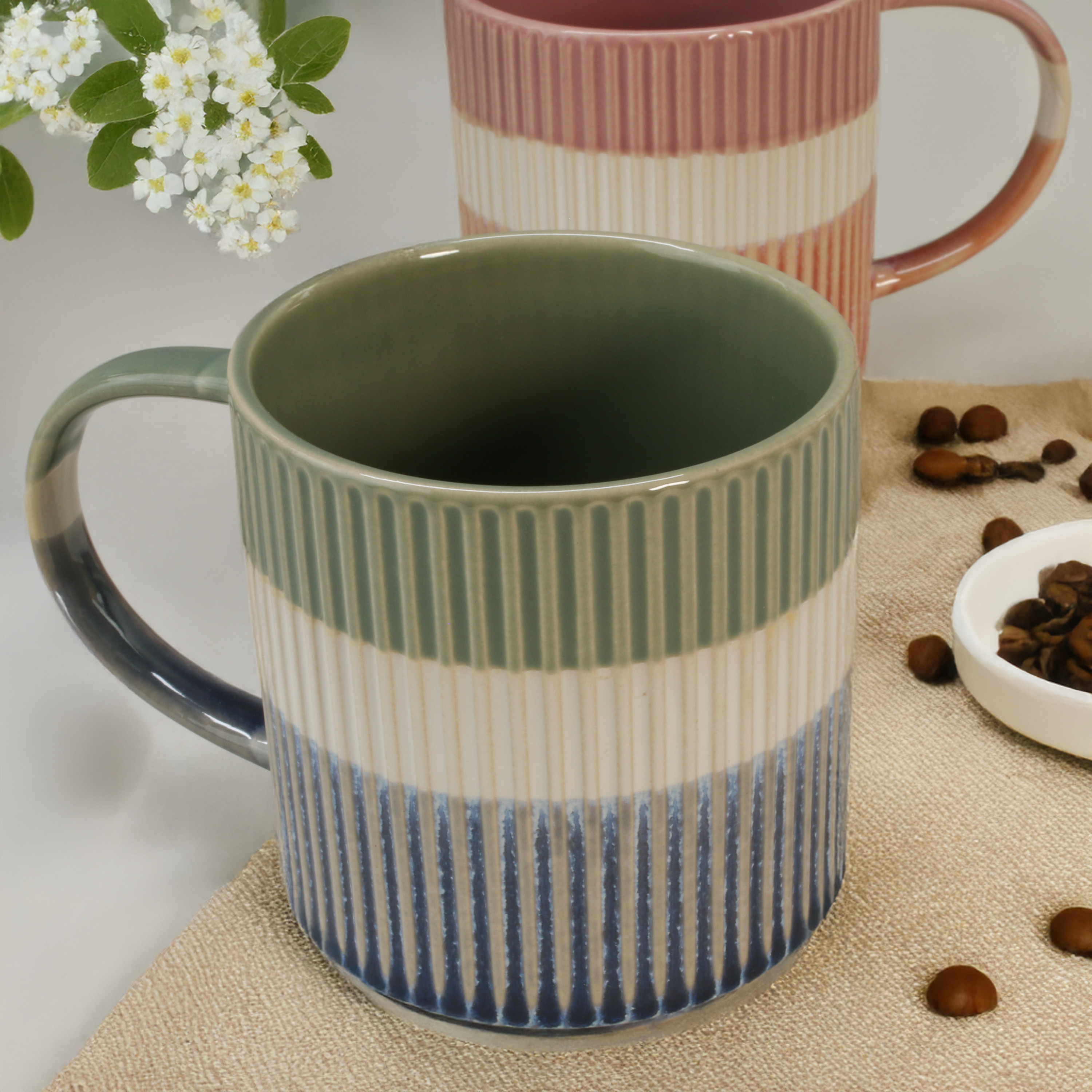 Tri-Color Mugs, Set of 8
