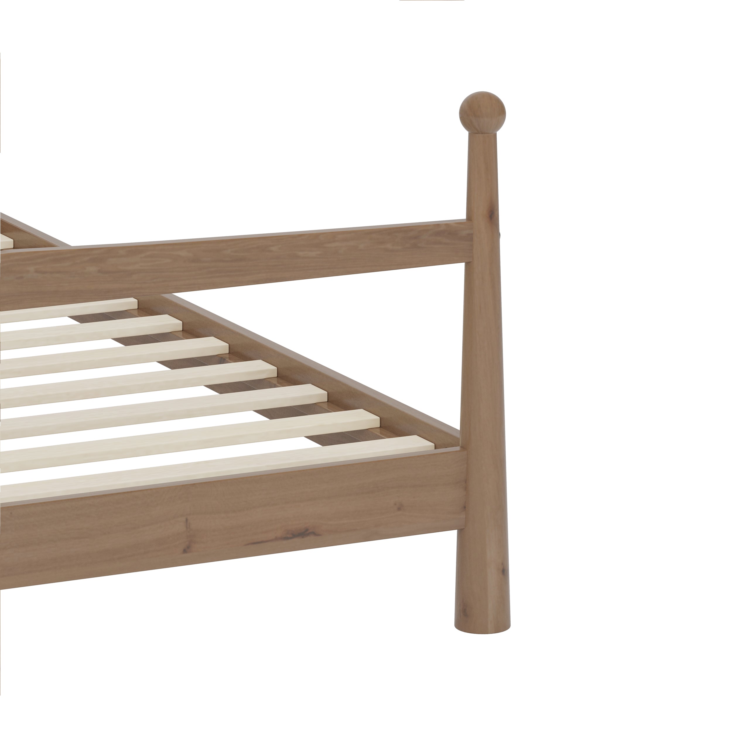 Mid-Century Modern Wood Platform Bed with Upholstered Headboard