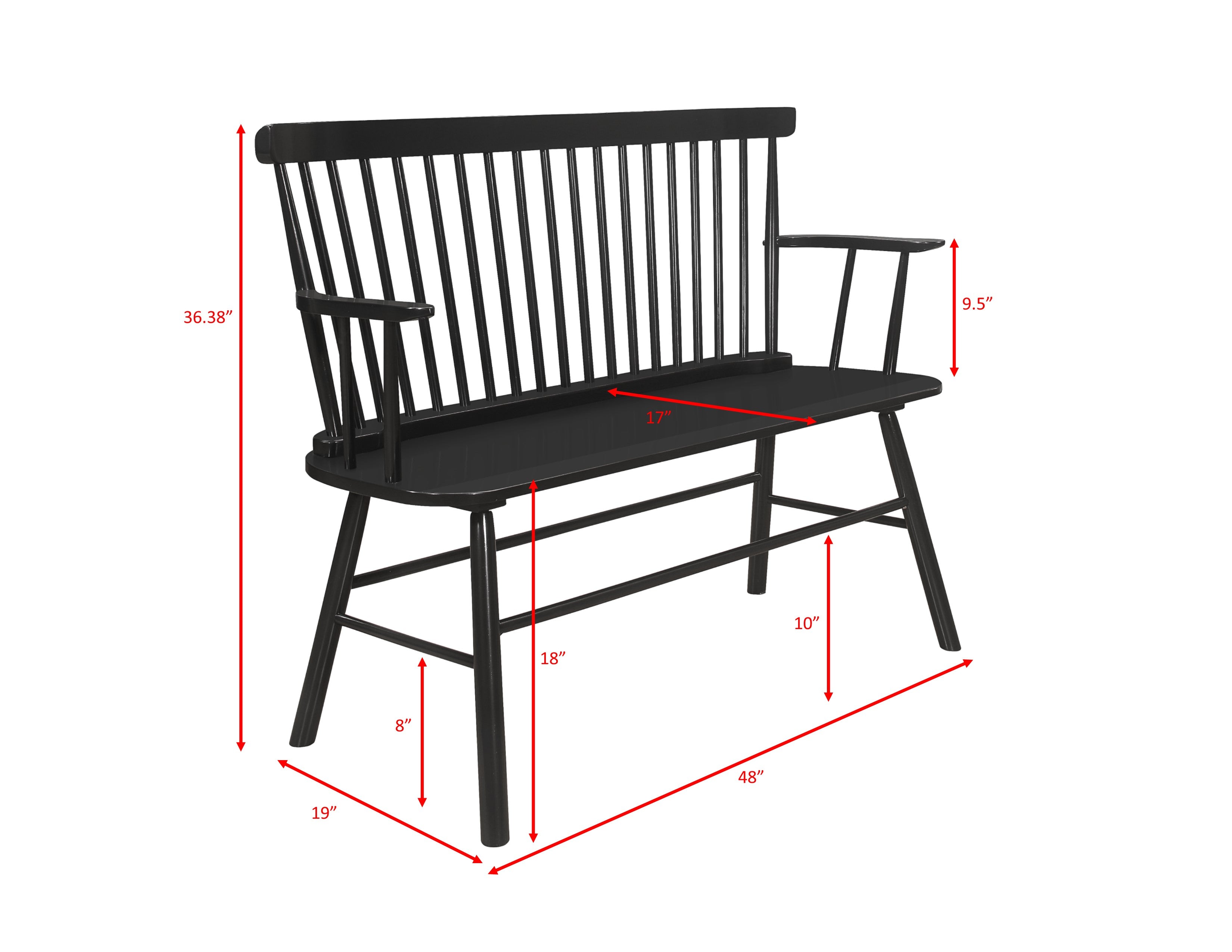 Farmhouse Vintage-Style Wood Spindle Back Bench