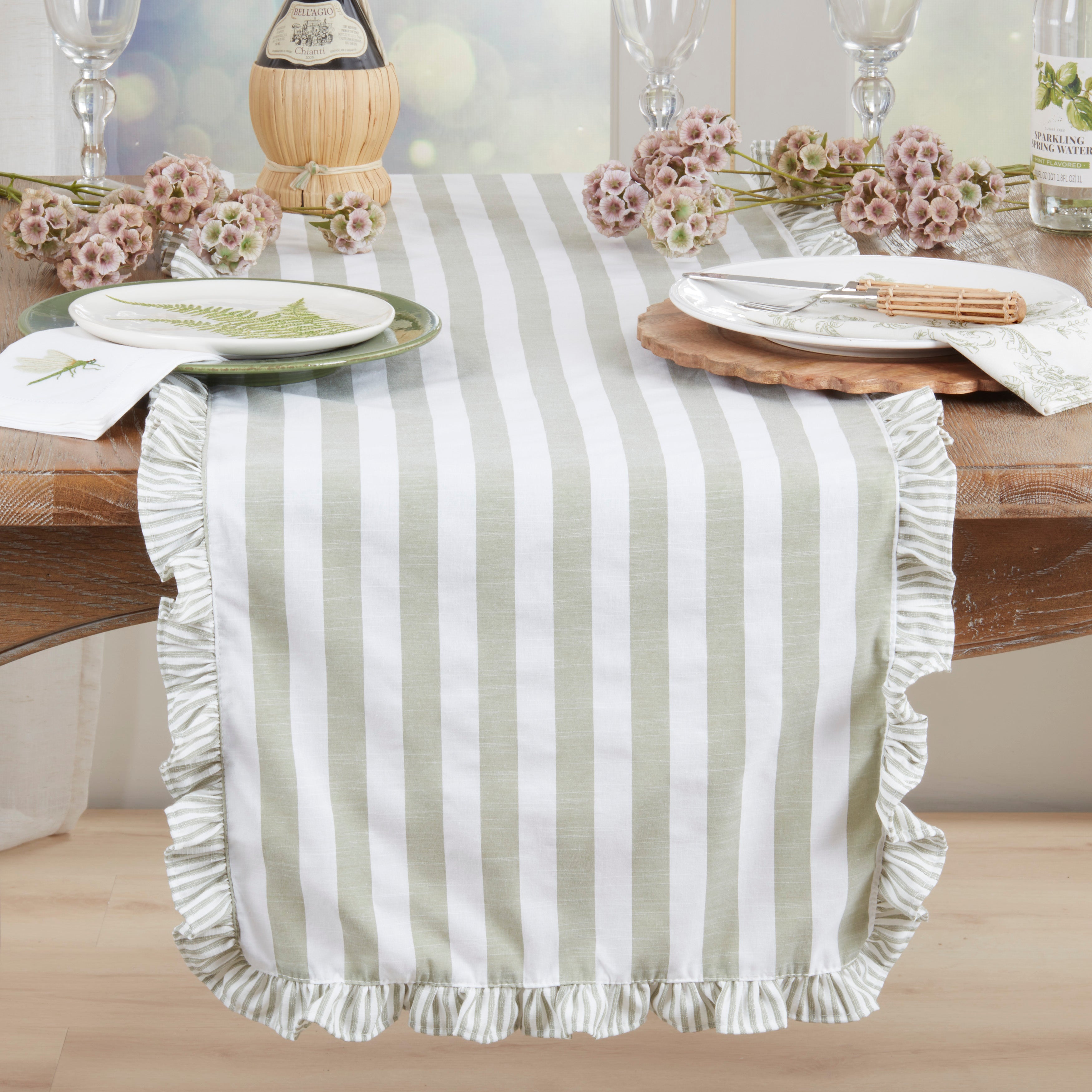 Striped Ruffle Edge Table Runner