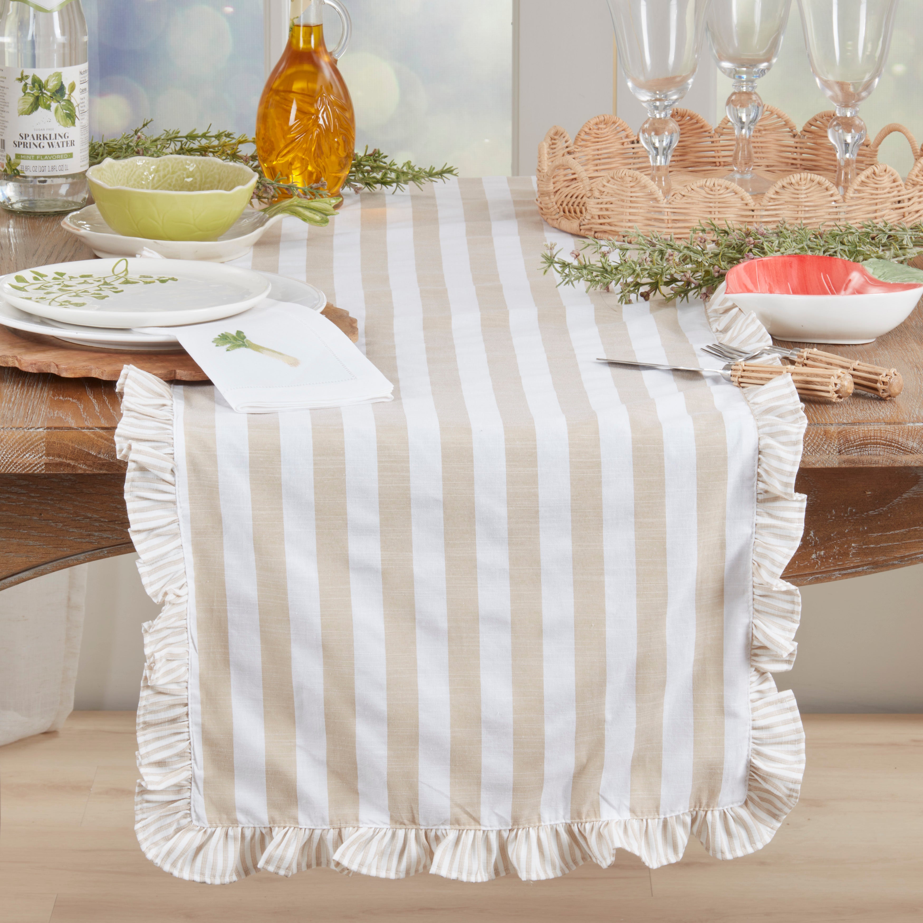 Striped Ruffle Edge Table Runner