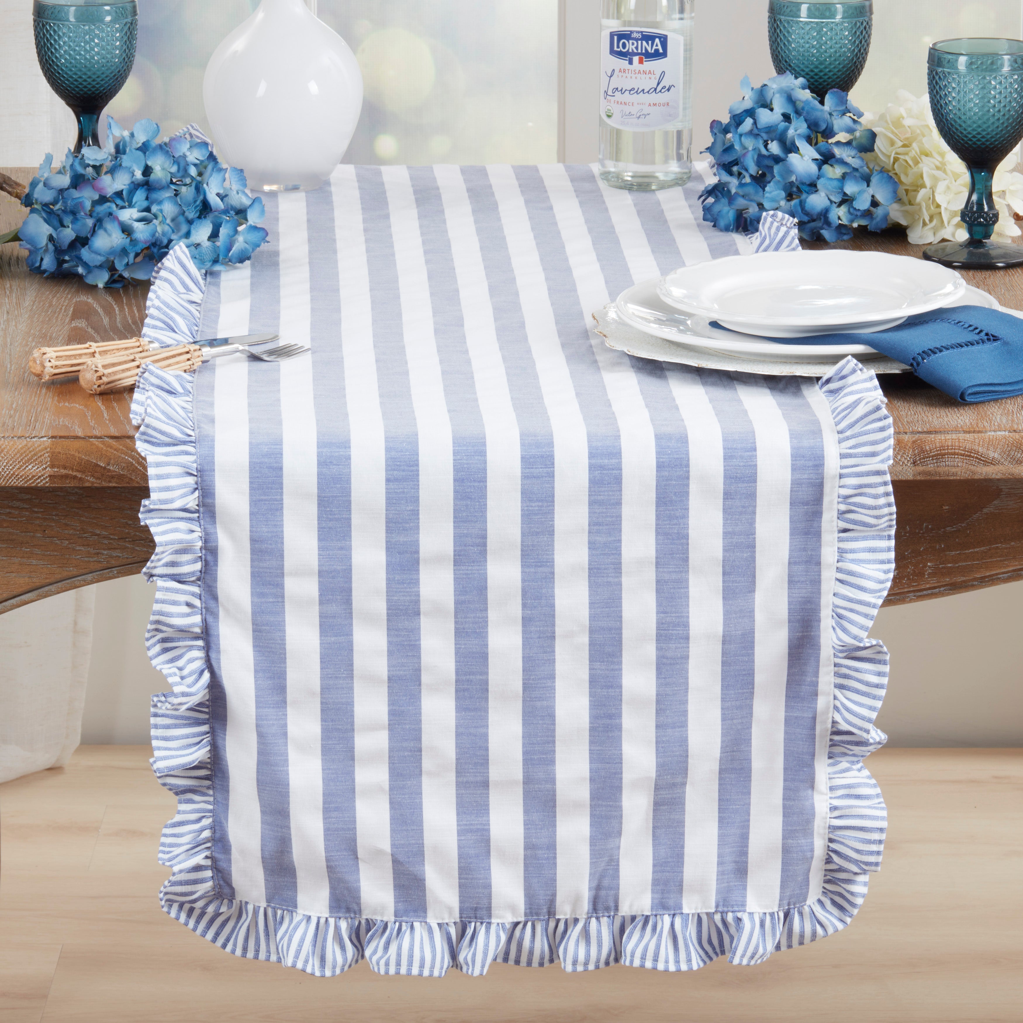 Striped Ruffle Edge Table Runner