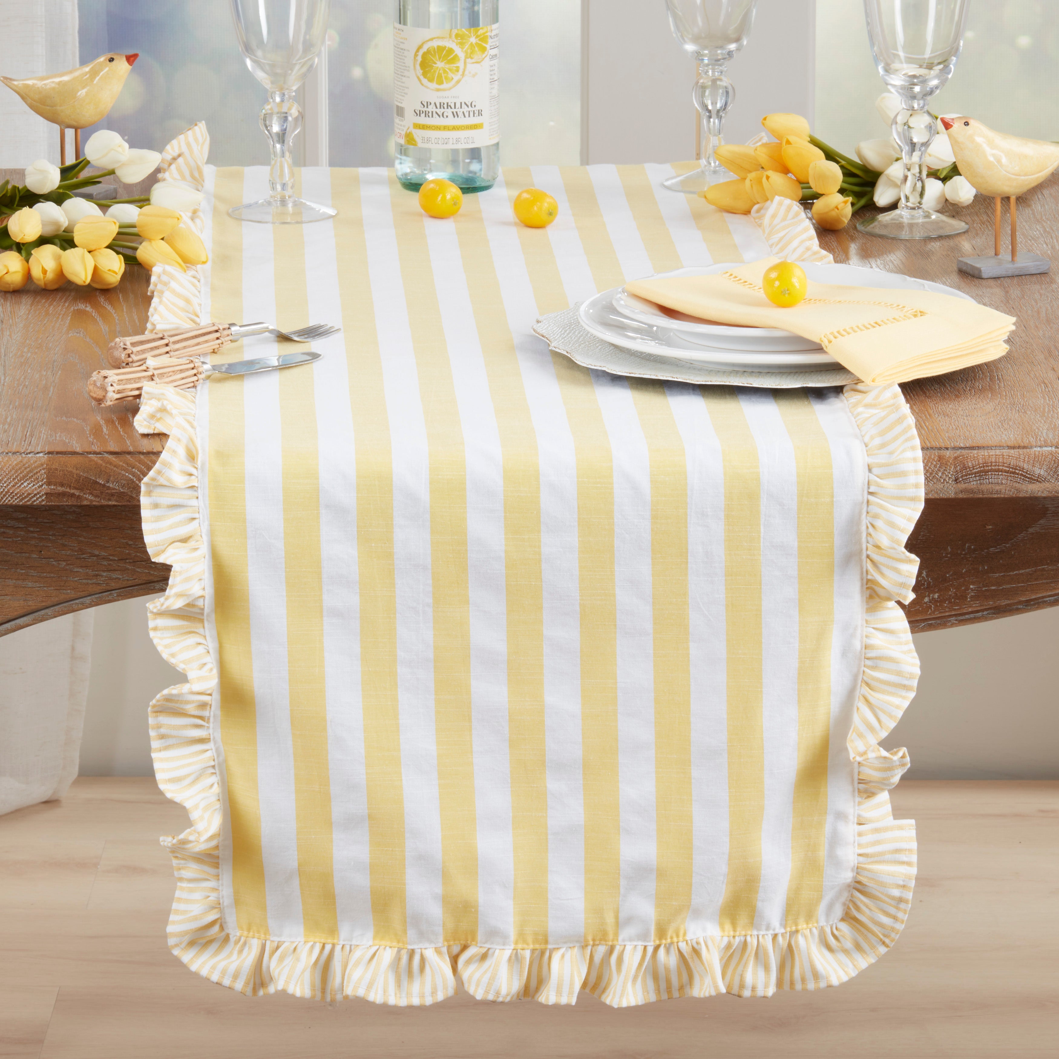 Striped Ruffle Edge Table Runner