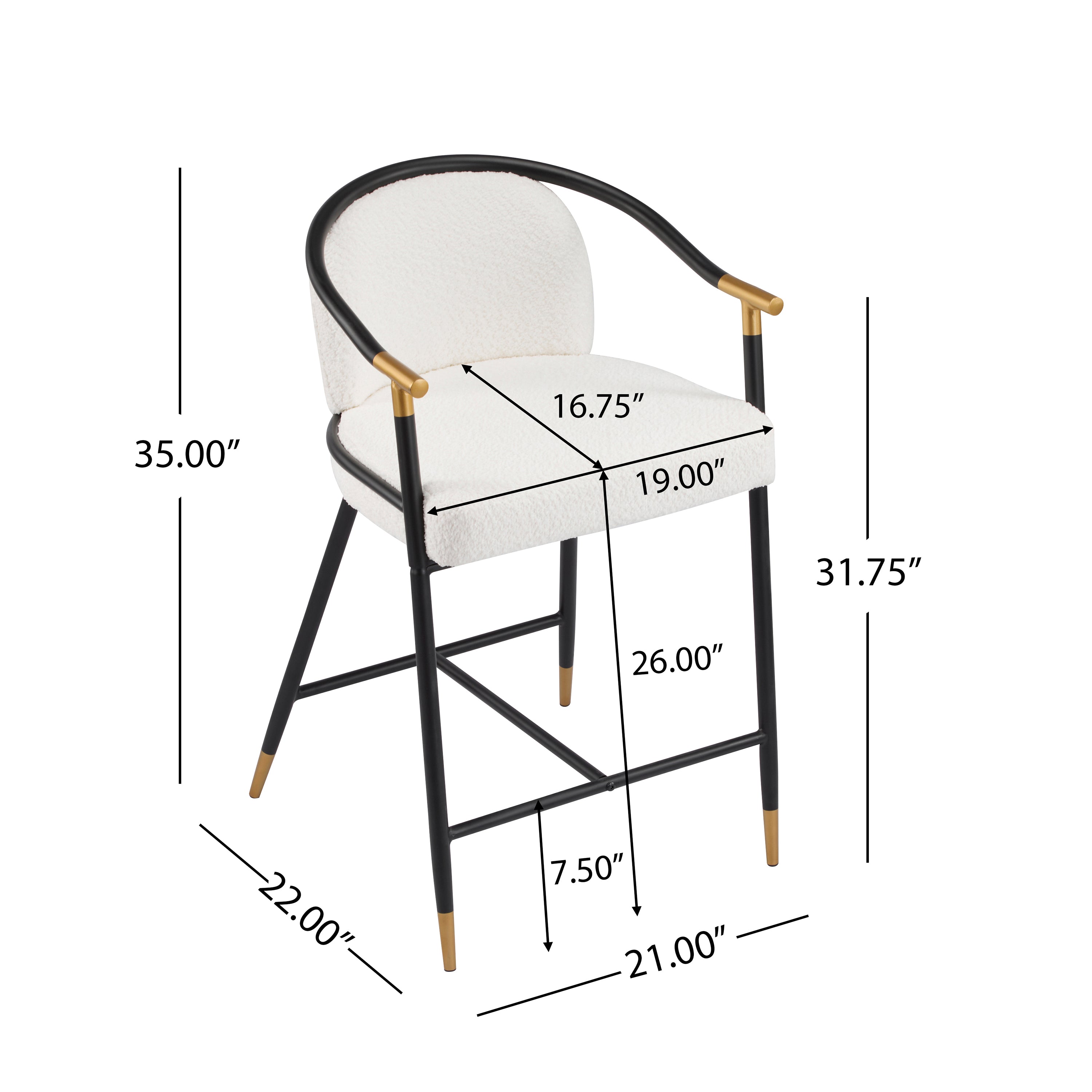 Hawthorn Upholstered Counter Stool with Metal Frame, Set of 2