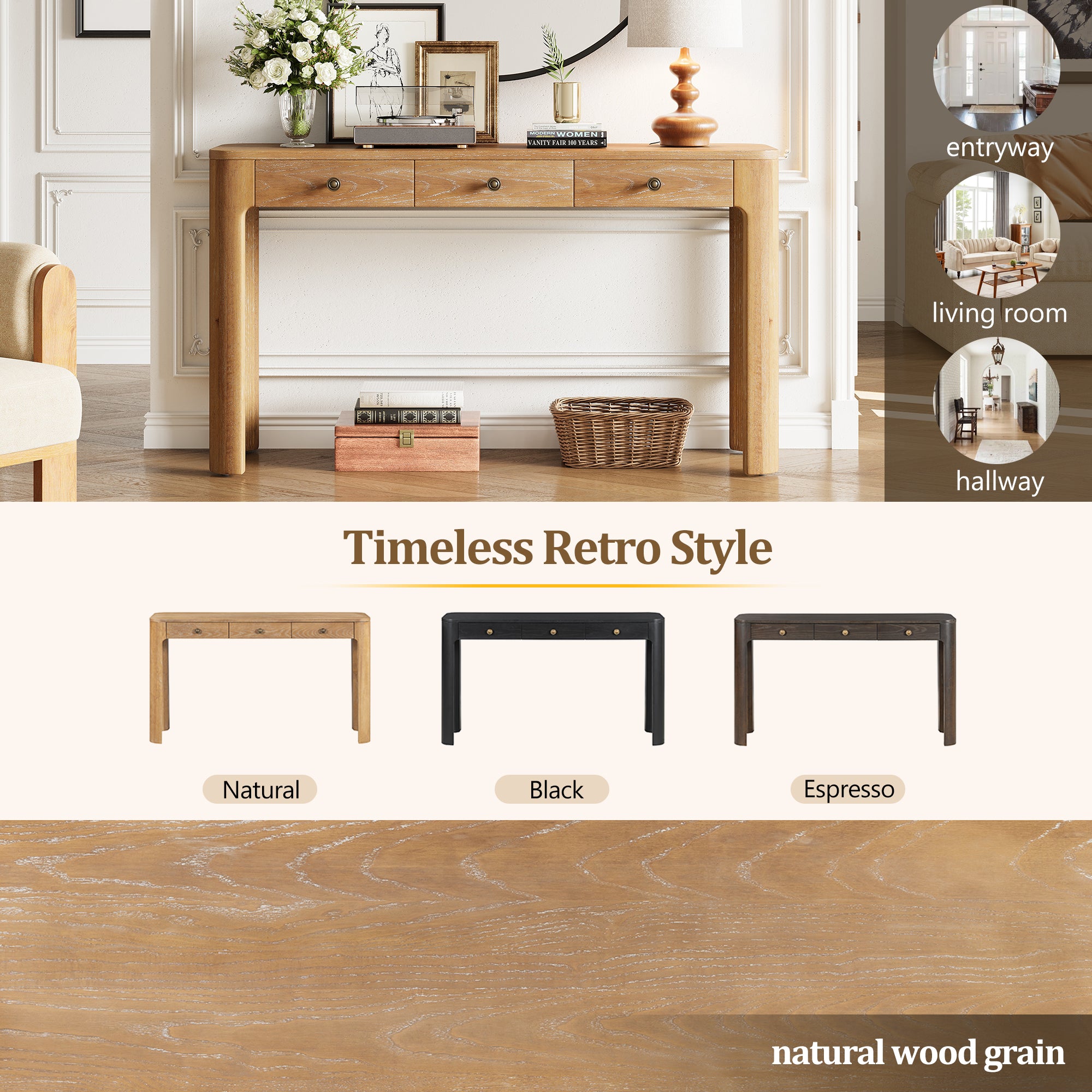 Rustic Console Table with Curved Corners