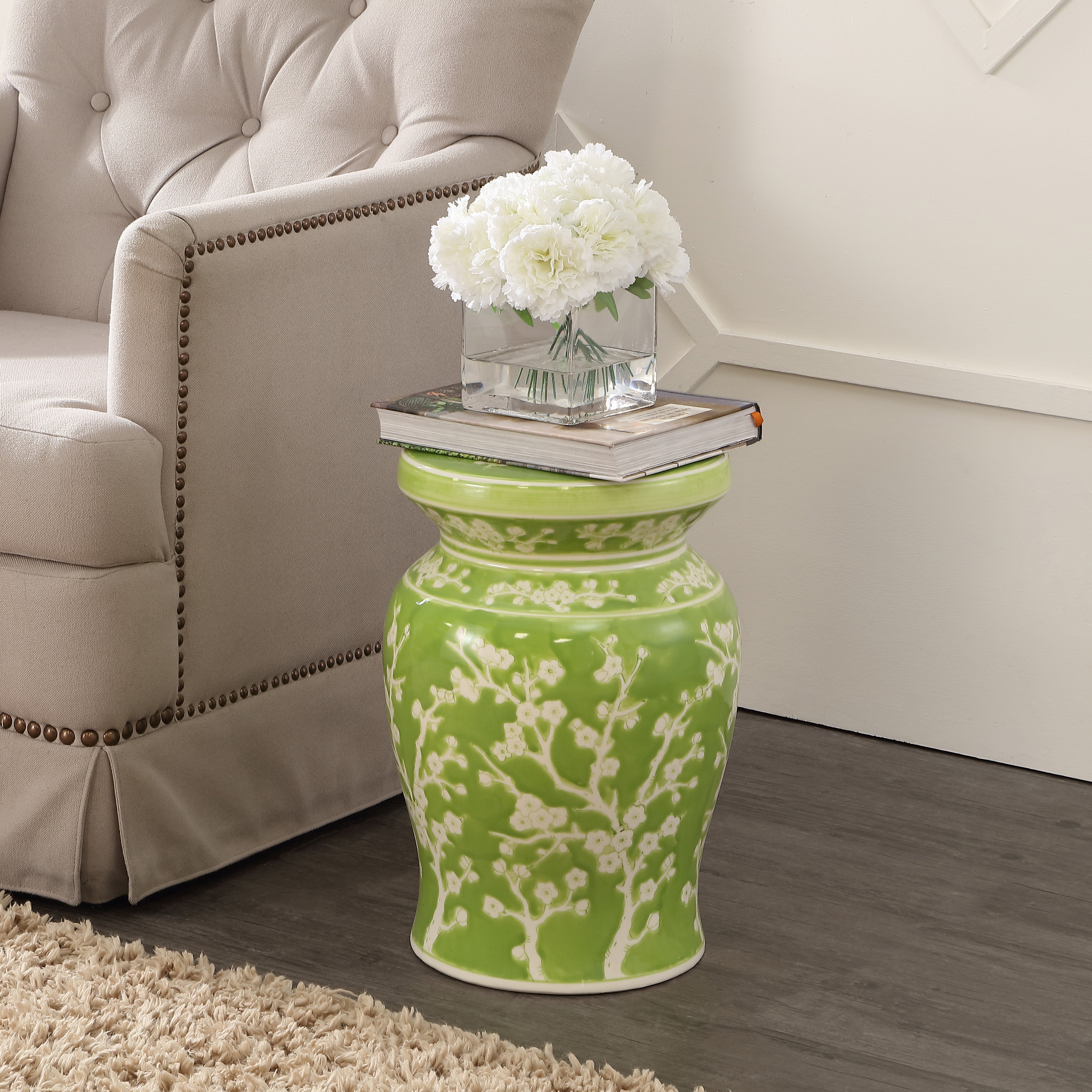 Cherry Blossom 17.75" Ceramic Garden Stool