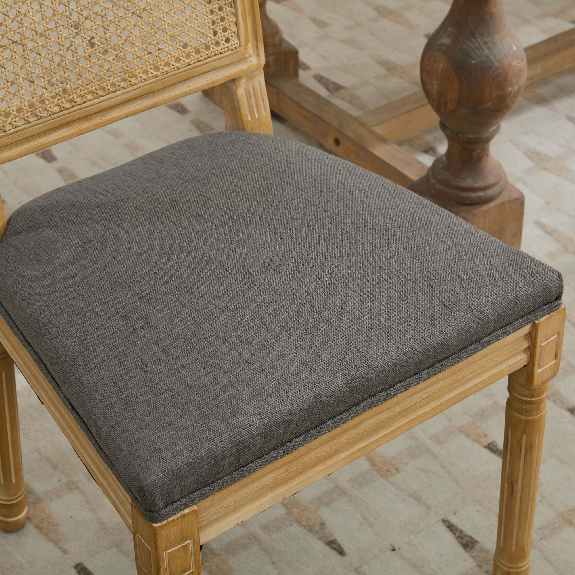 Louis French Country Dining Chairs with Square Rattan Backrest, Set of 2