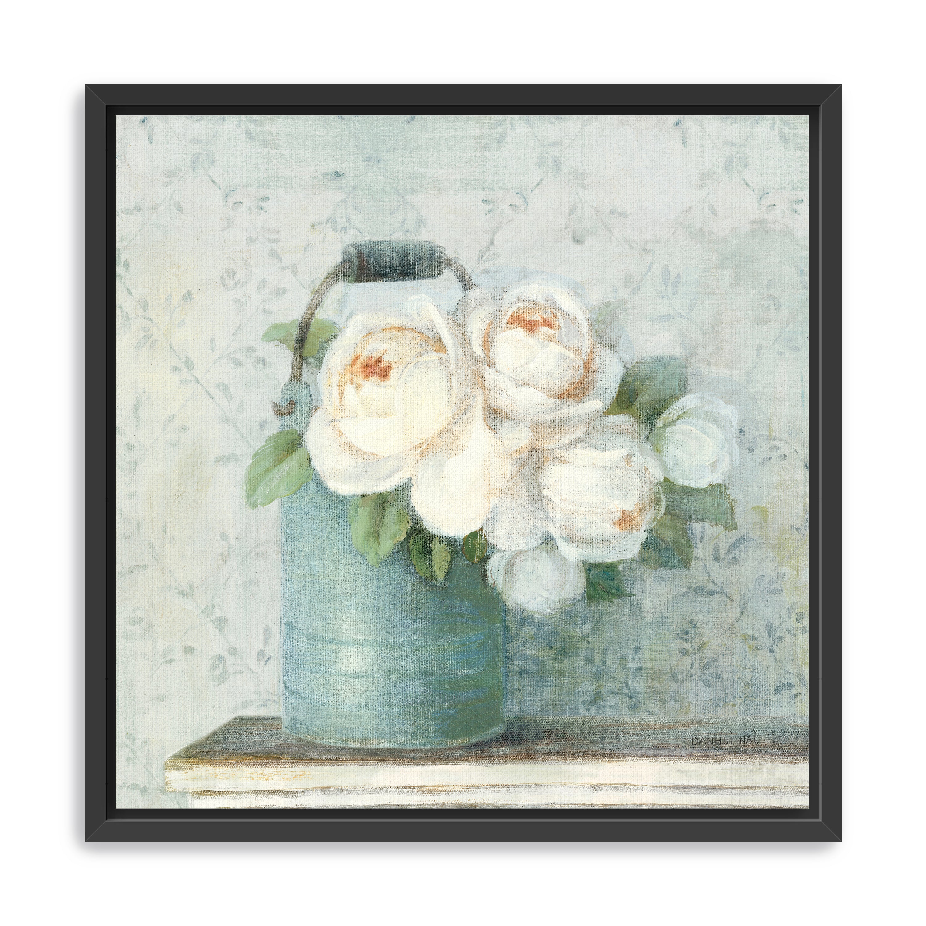 June Roses I White Blue Canvas Giclee