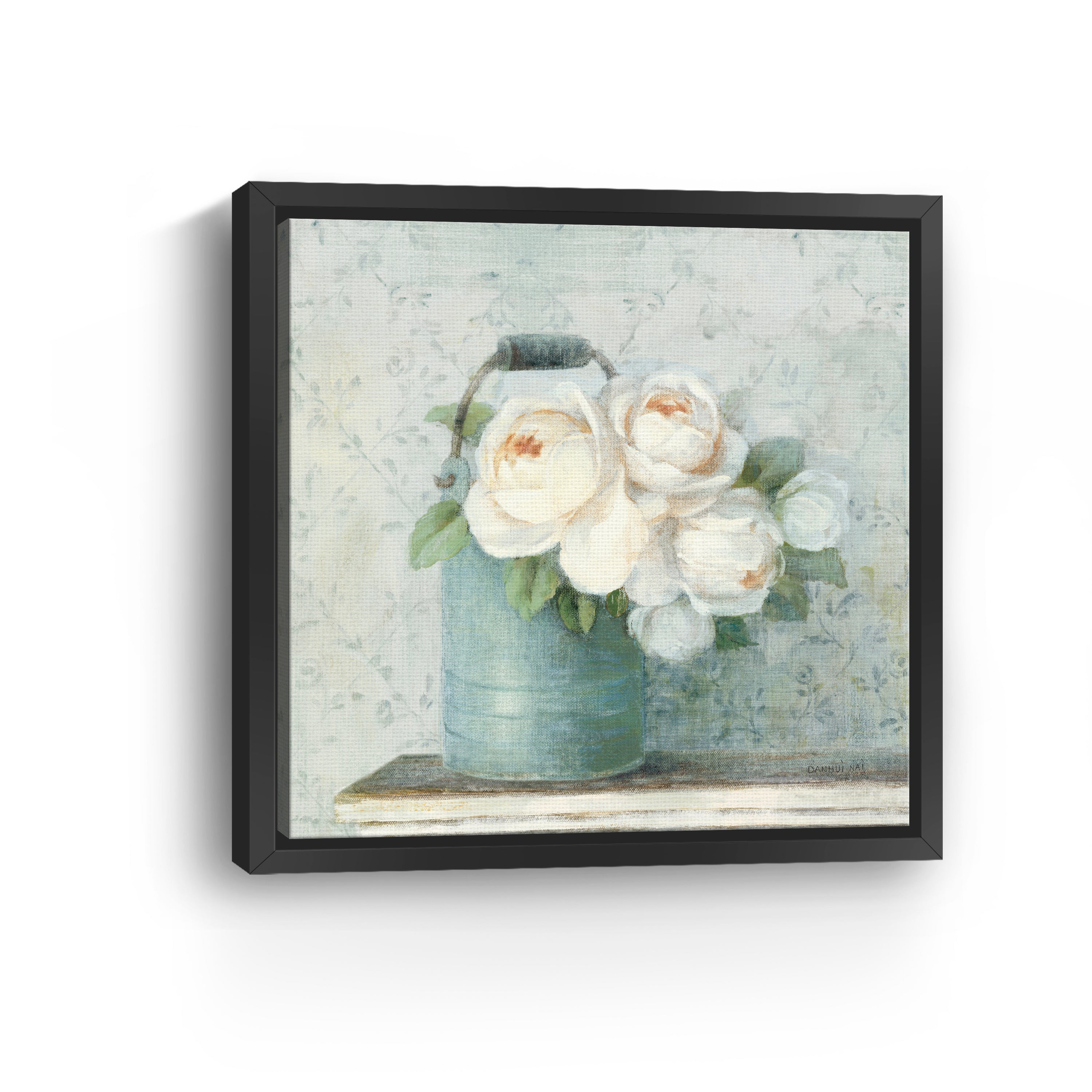 June Roses I White Blue Canvas Giclee