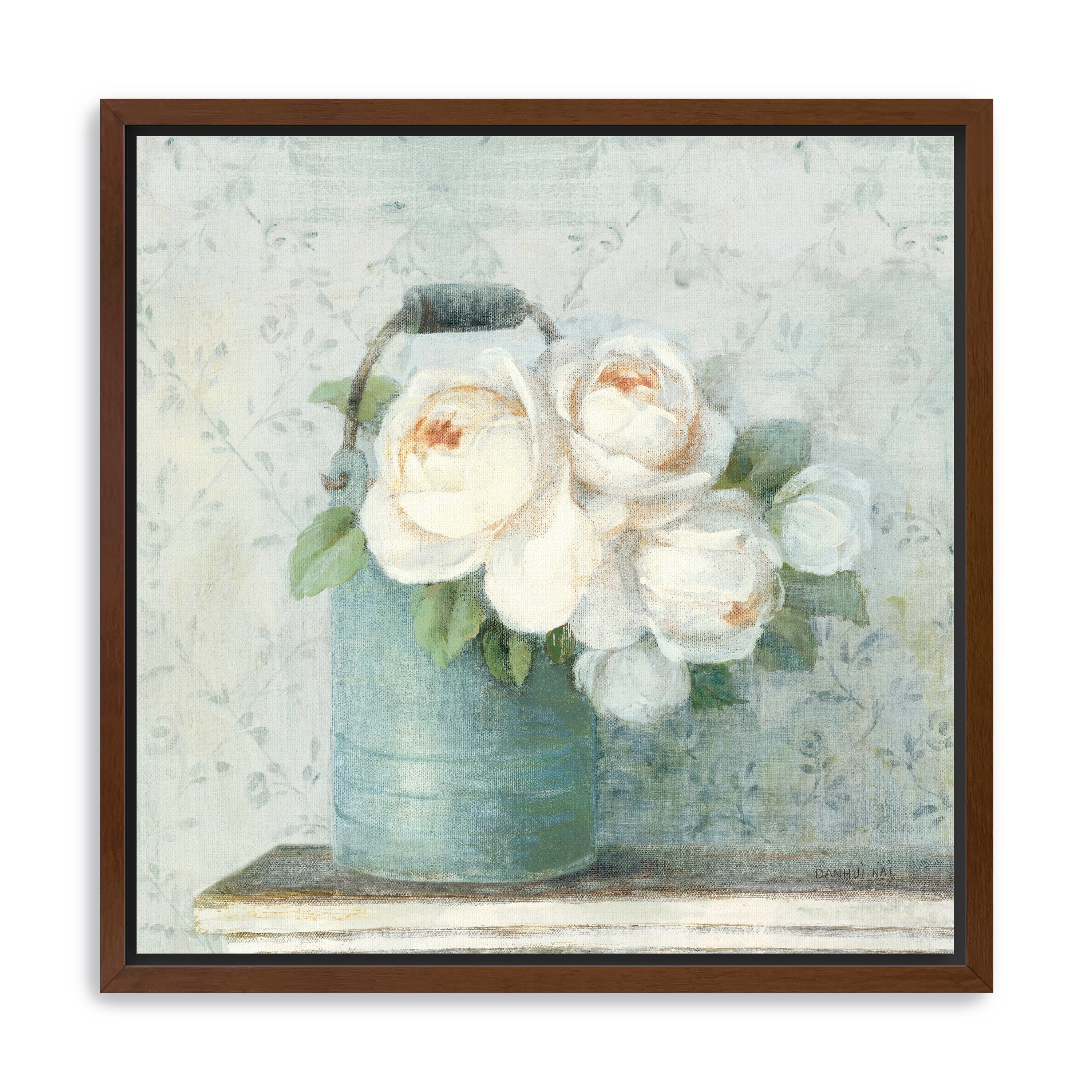 June Roses I White Blue Canvas Giclee