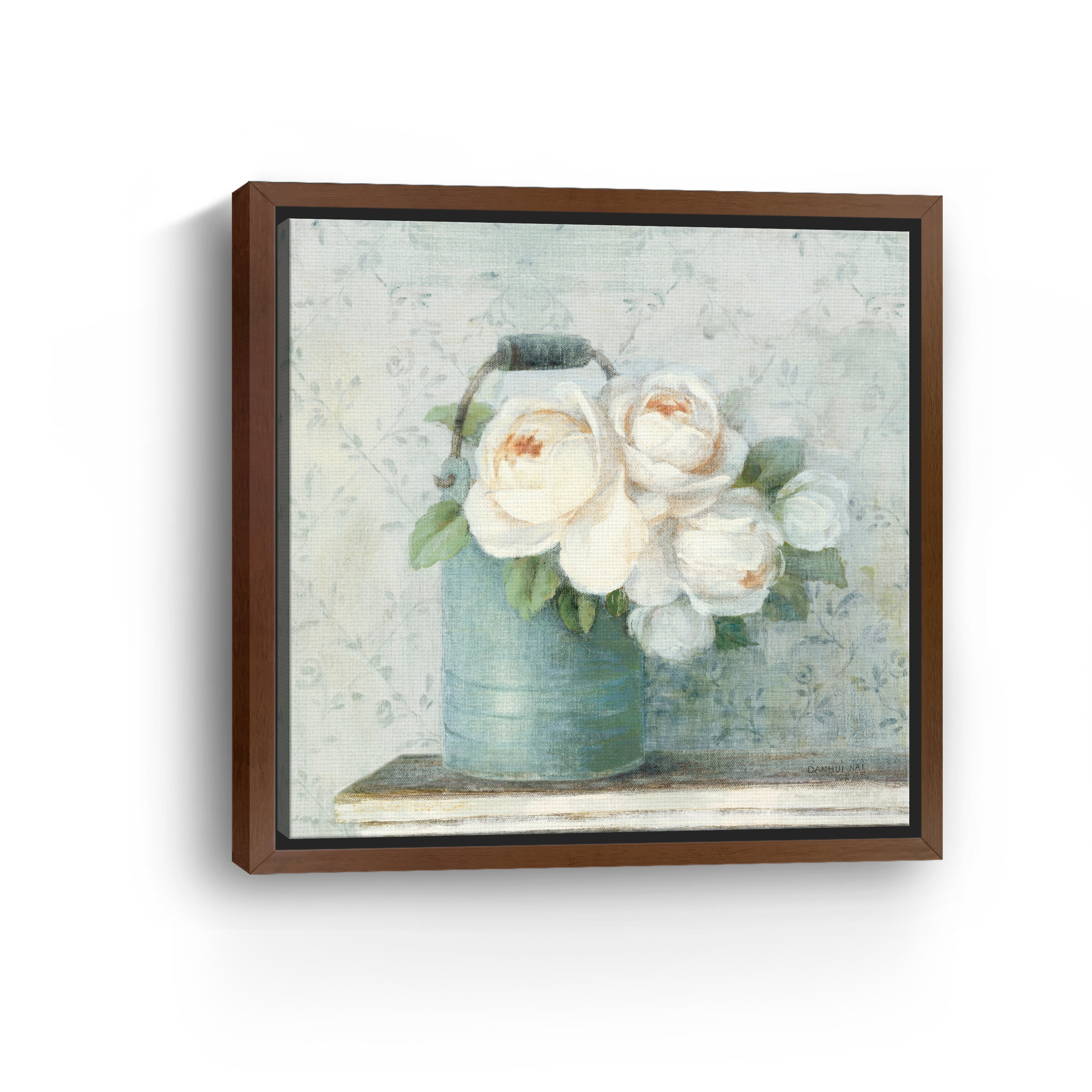 June Roses I White Blue Canvas Giclee