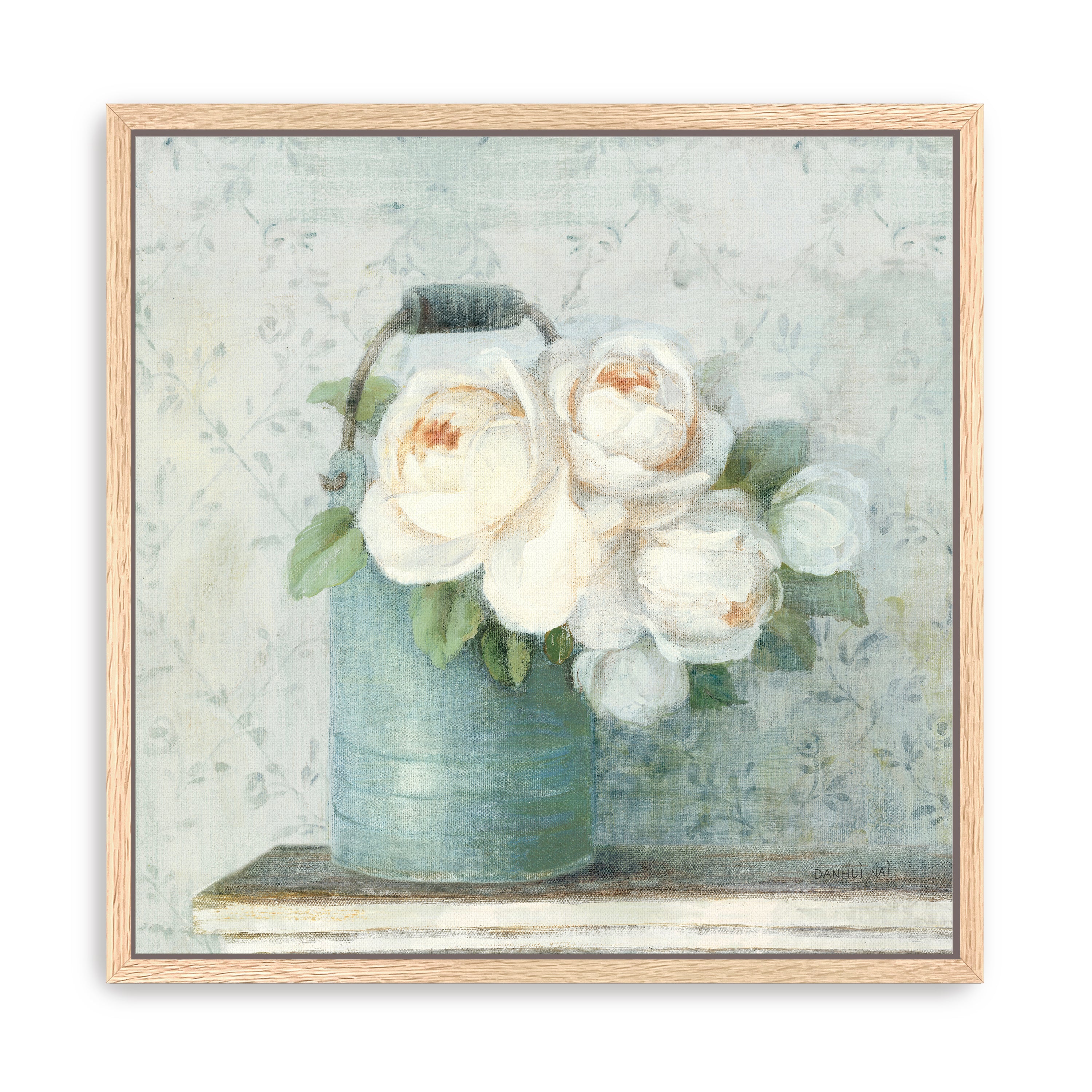 June Roses I White Blue Canvas Giclee