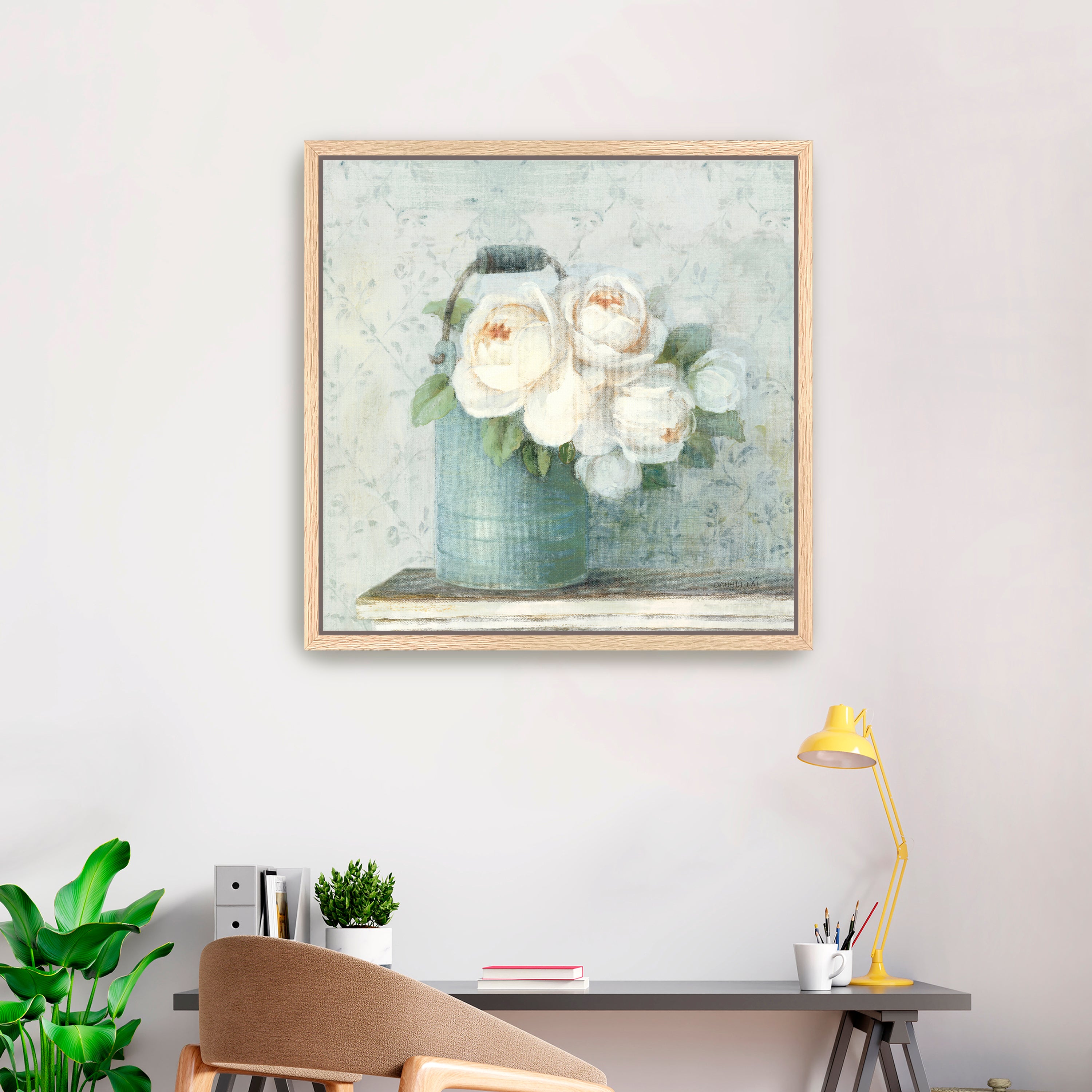 June Roses I White Blue Canvas Giclee