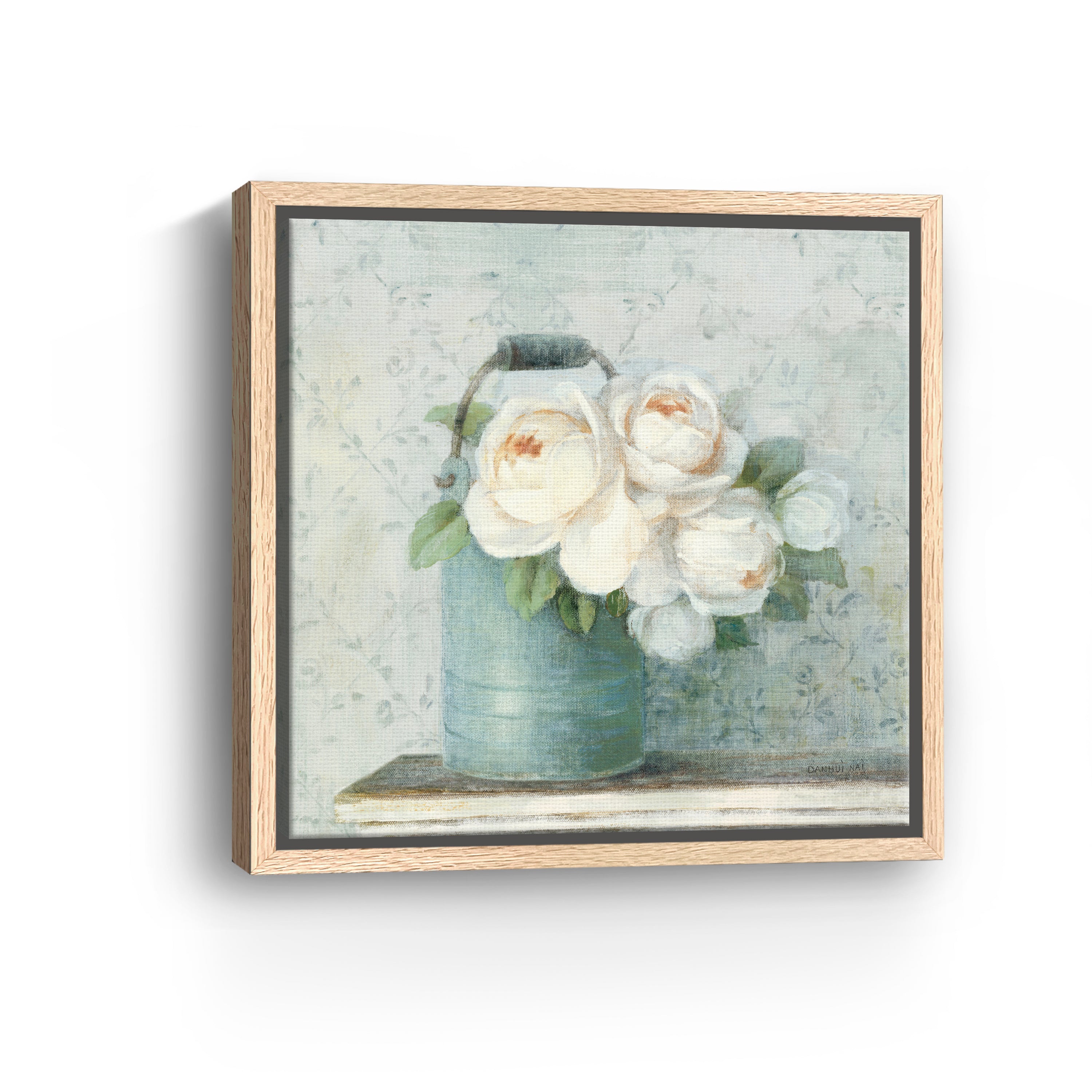 June Roses I White Blue Canvas Giclee