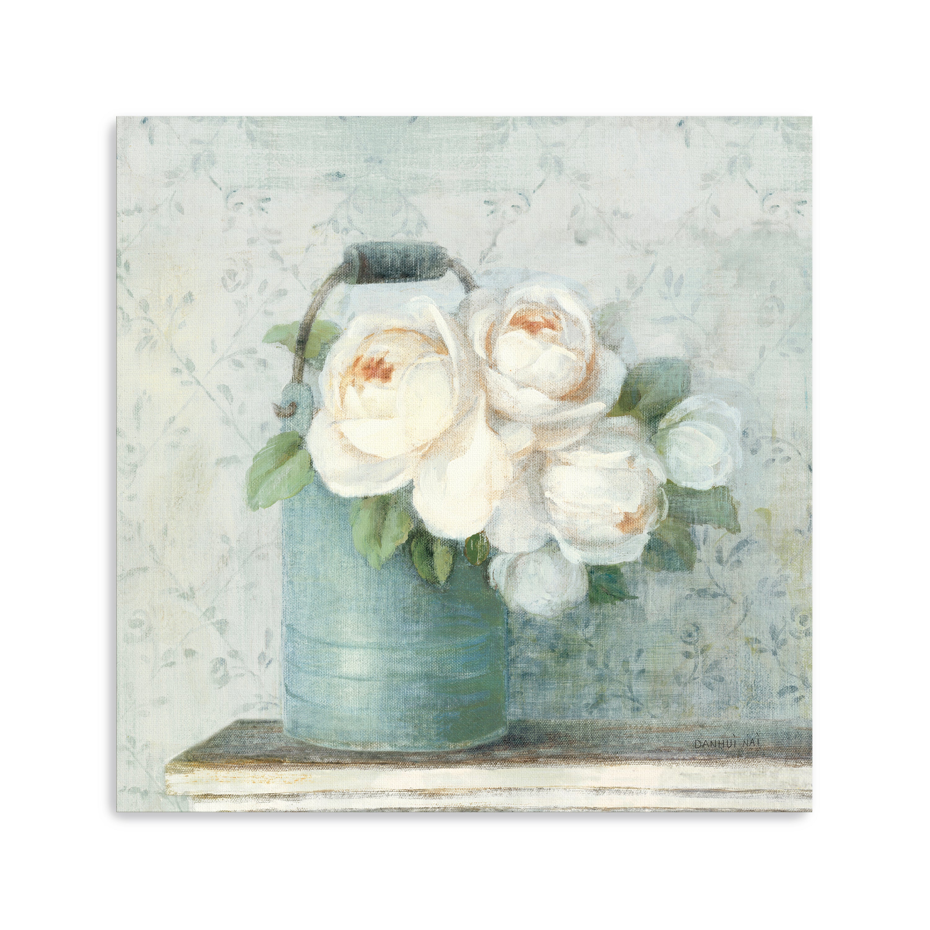 June Roses I White Blue Canvas Giclee