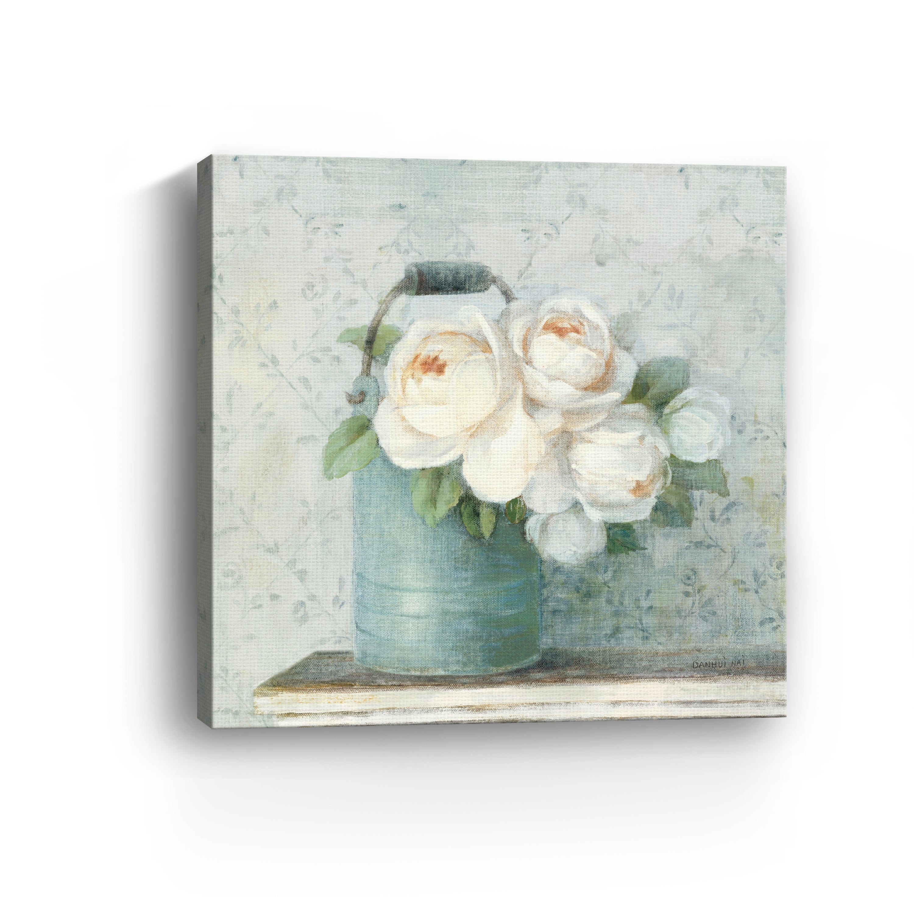 June Roses I White Blue Canvas Giclee