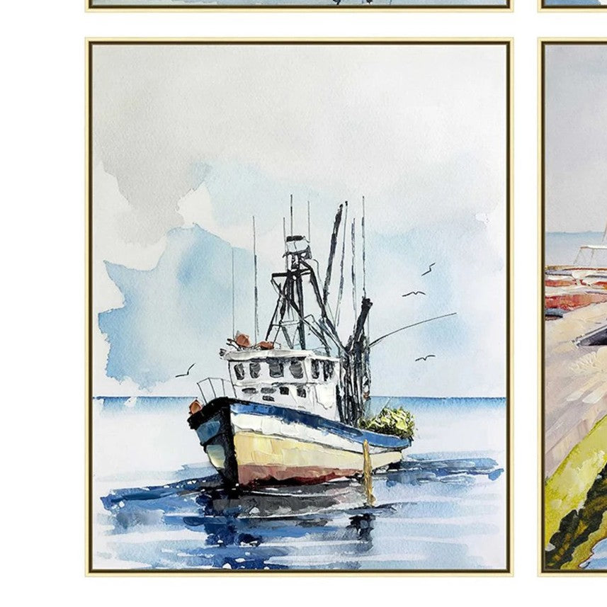 Bright Vibrant 4 Piece Coastal Framed Wall Art