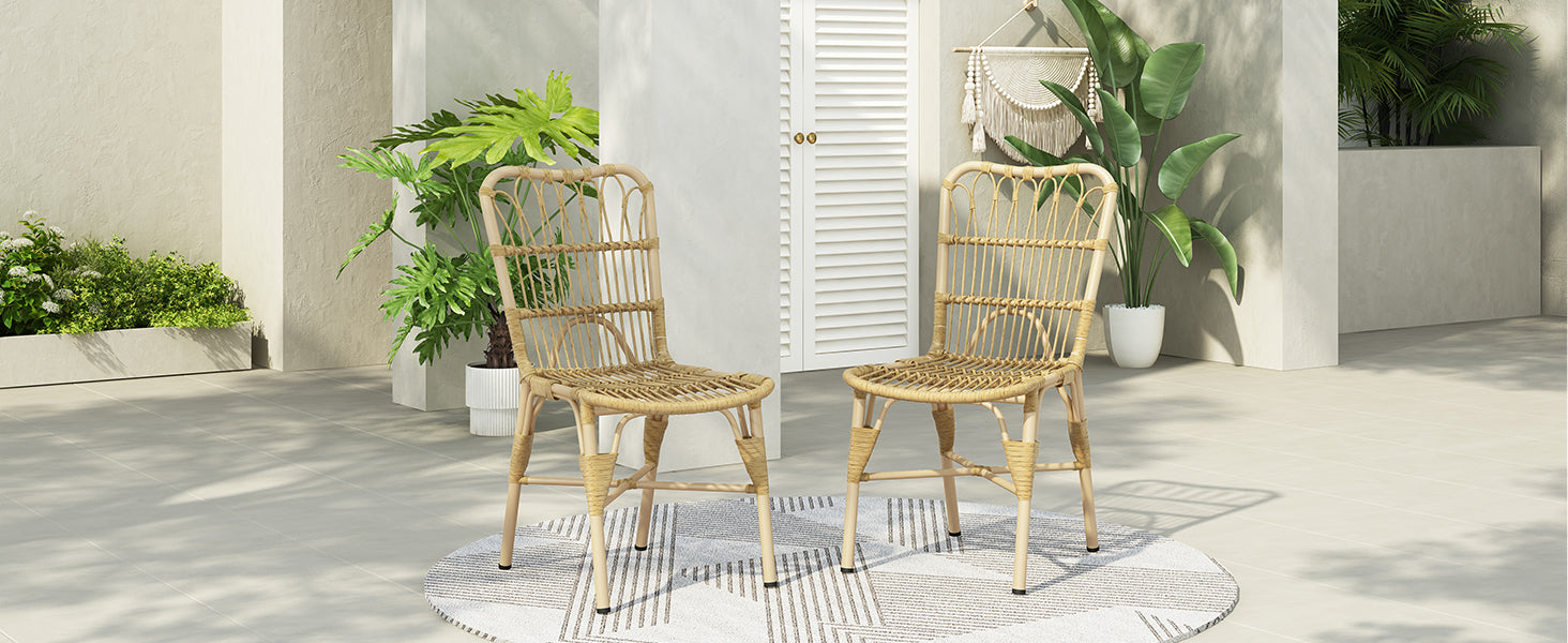 Outdoor Rattan Patio Dining Chairs, Set of 2