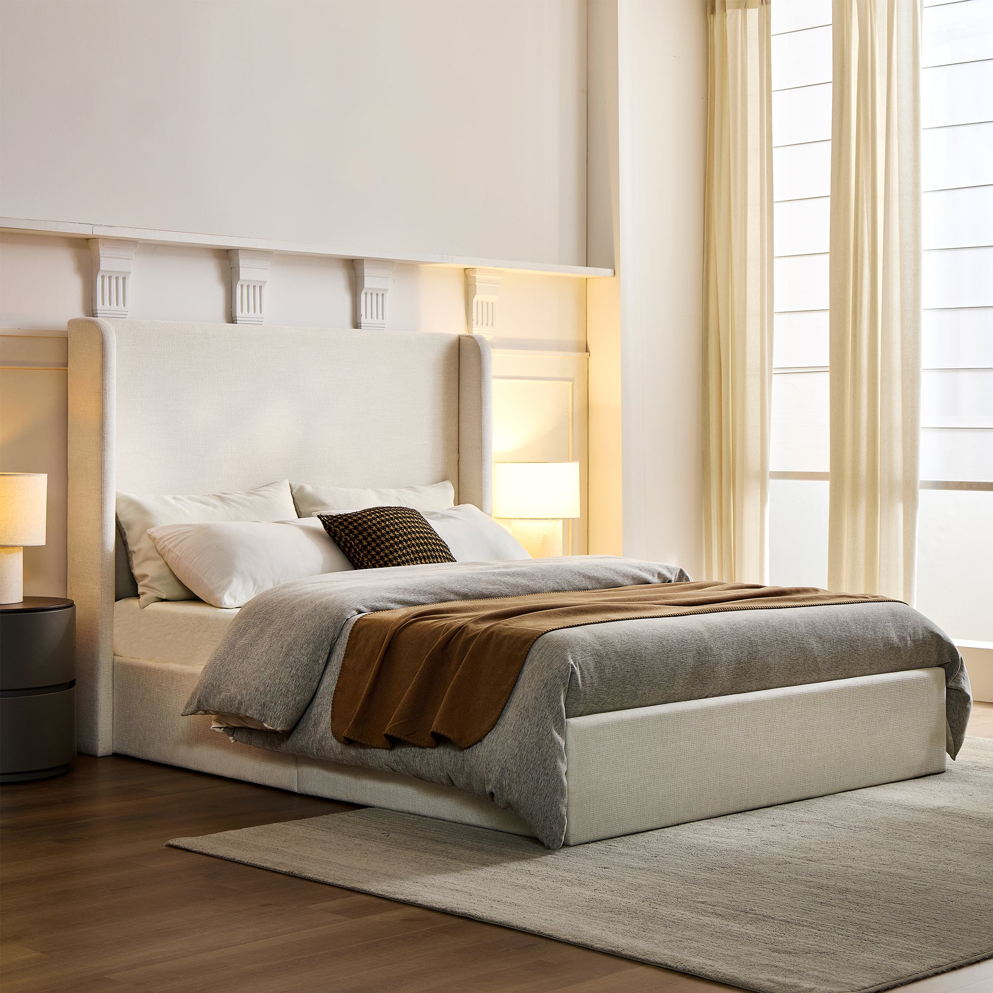 Caron Upholstered Wingback Bed