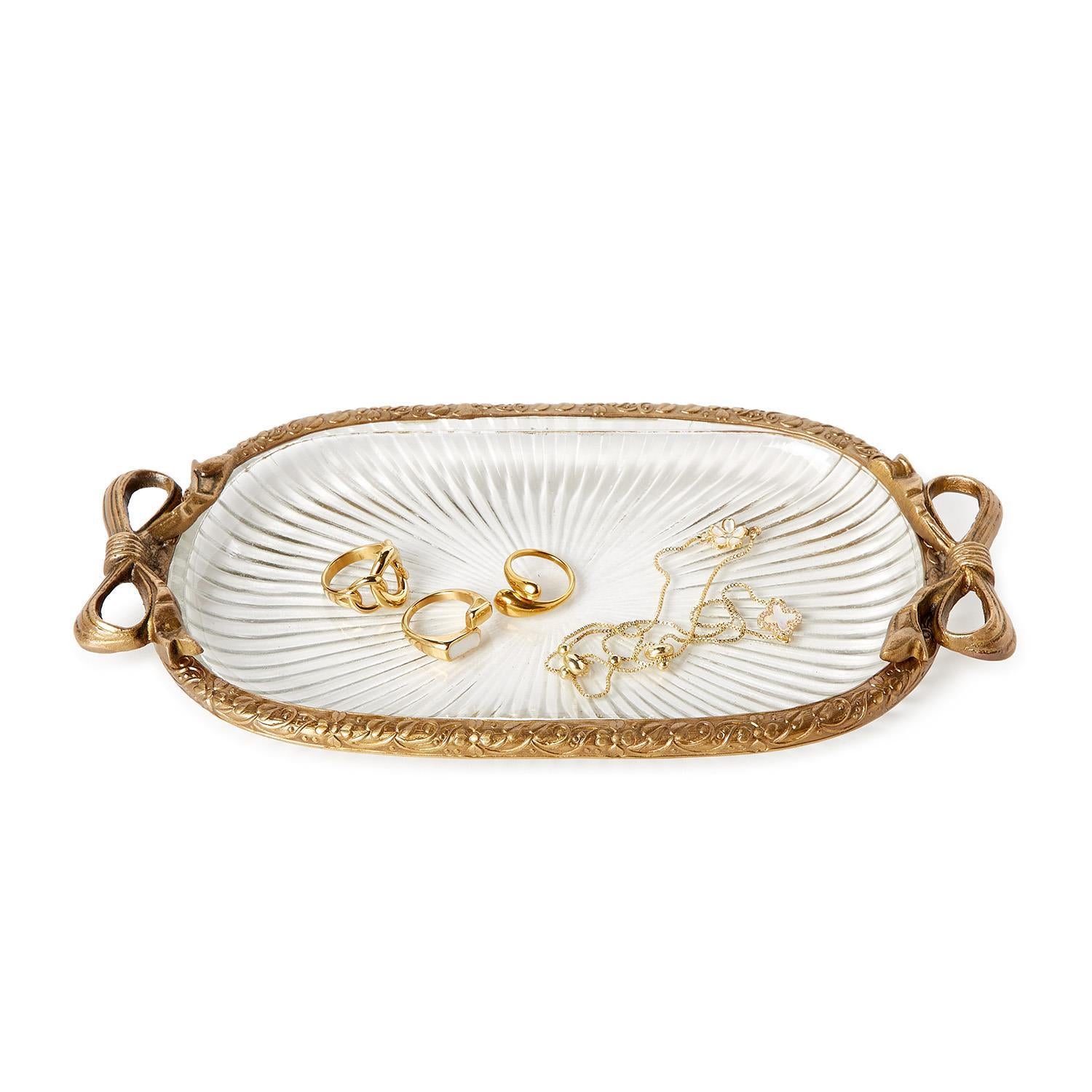 gold dressing table tray Afoxsos Gold Dresser Ornate Tray Metal Decorative Jewelry Perfume Organizer for Vanity, Dresser, Bathroom, Bedroom