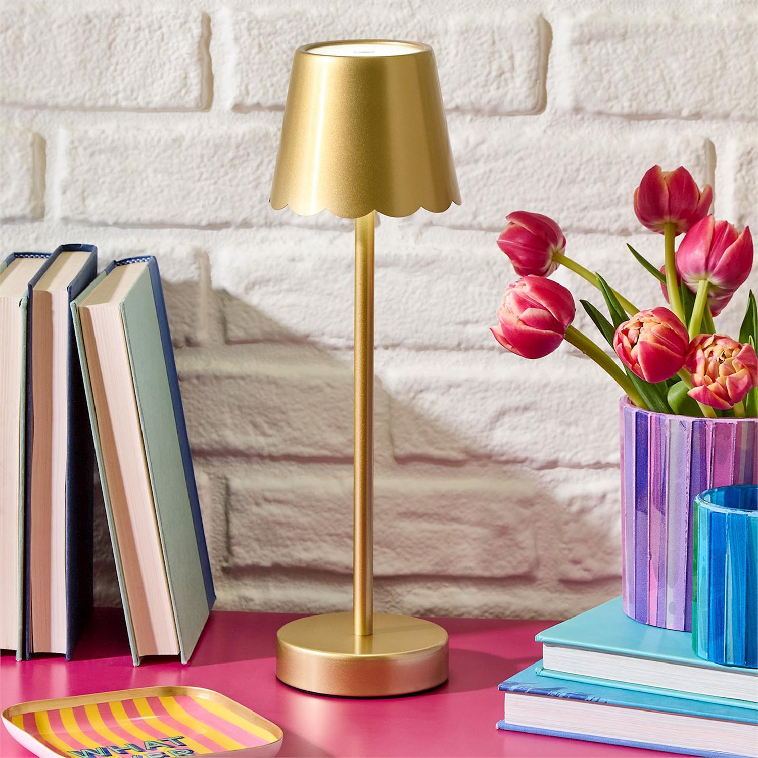 LED Portable Cordless Table Lamp with Scalloped Edge Shade in Gift Box