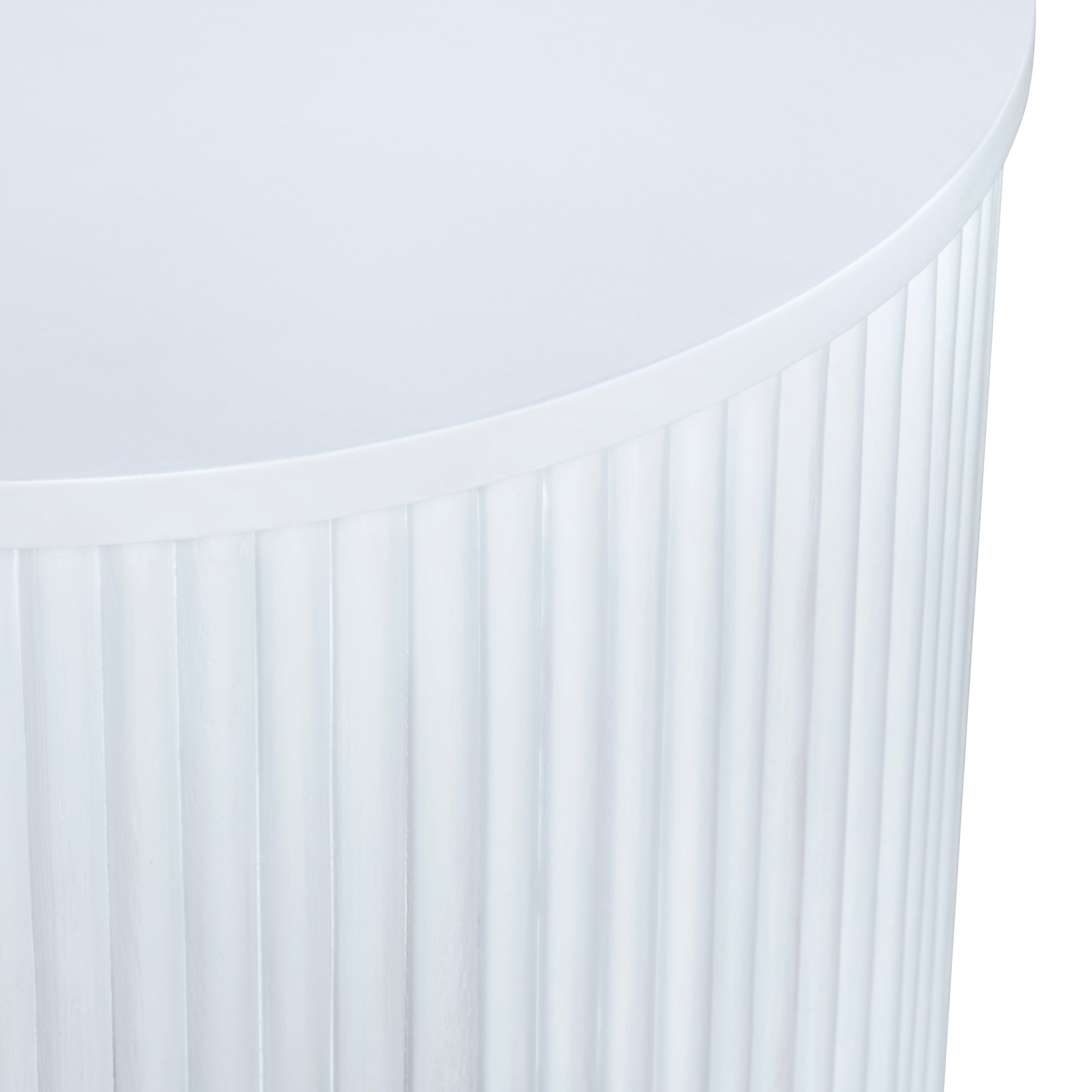 Round White Solid Wood Accent End Table