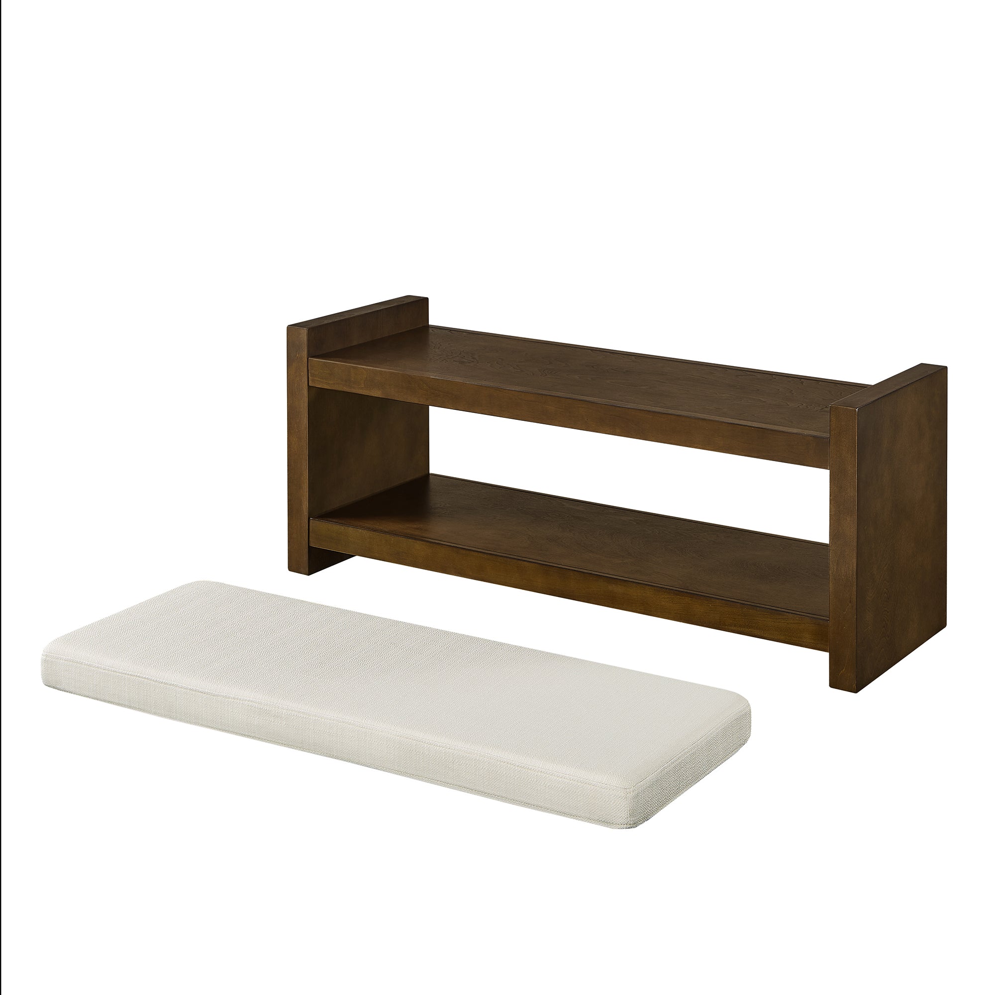 Accent Bench with Lower Shelf Shoe Rack and Padded Seating