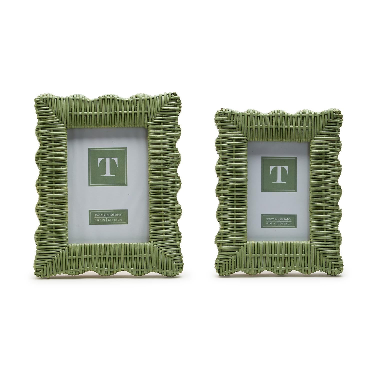 Green Wicker Weave Photo Frame Includes 2 Sizes: 4" x 6" and 5" x 7", Set of 2