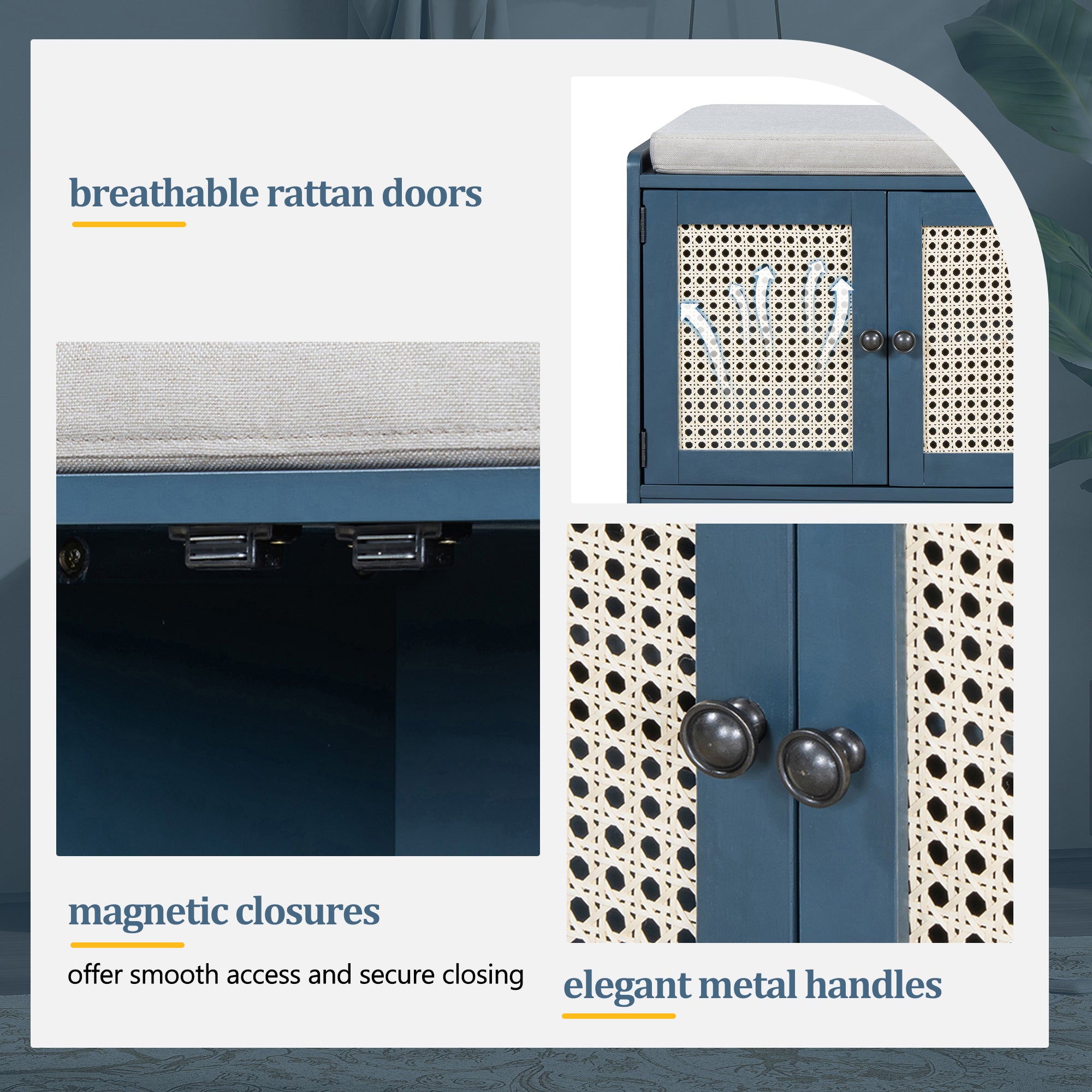 Storage Bench with Rattan Doors