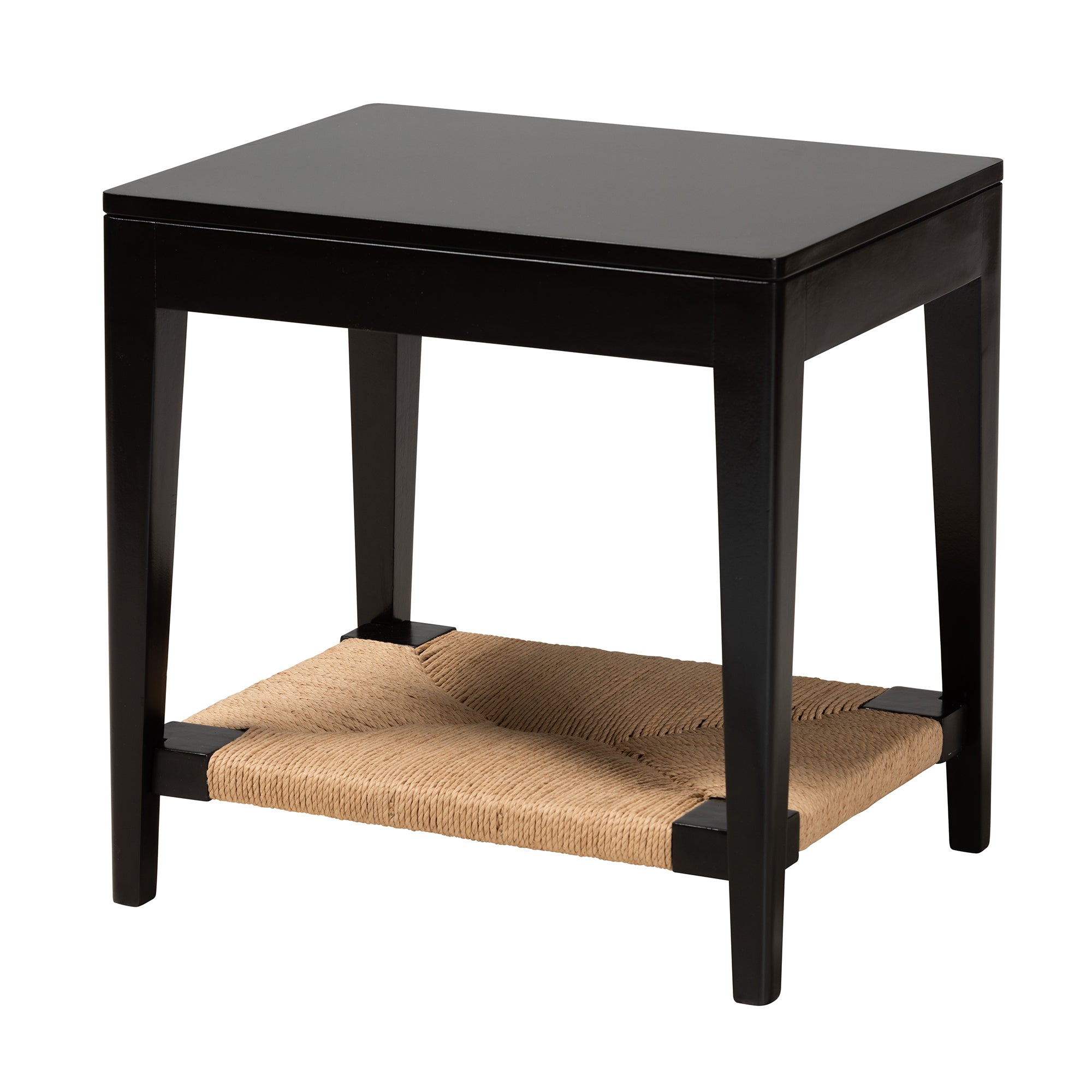Bexley Wood Accent Table with Woven Shelf