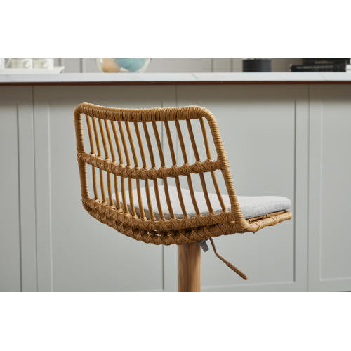 Swivel Counter Height Chair with Wicker Design and Footrest, Set of 2