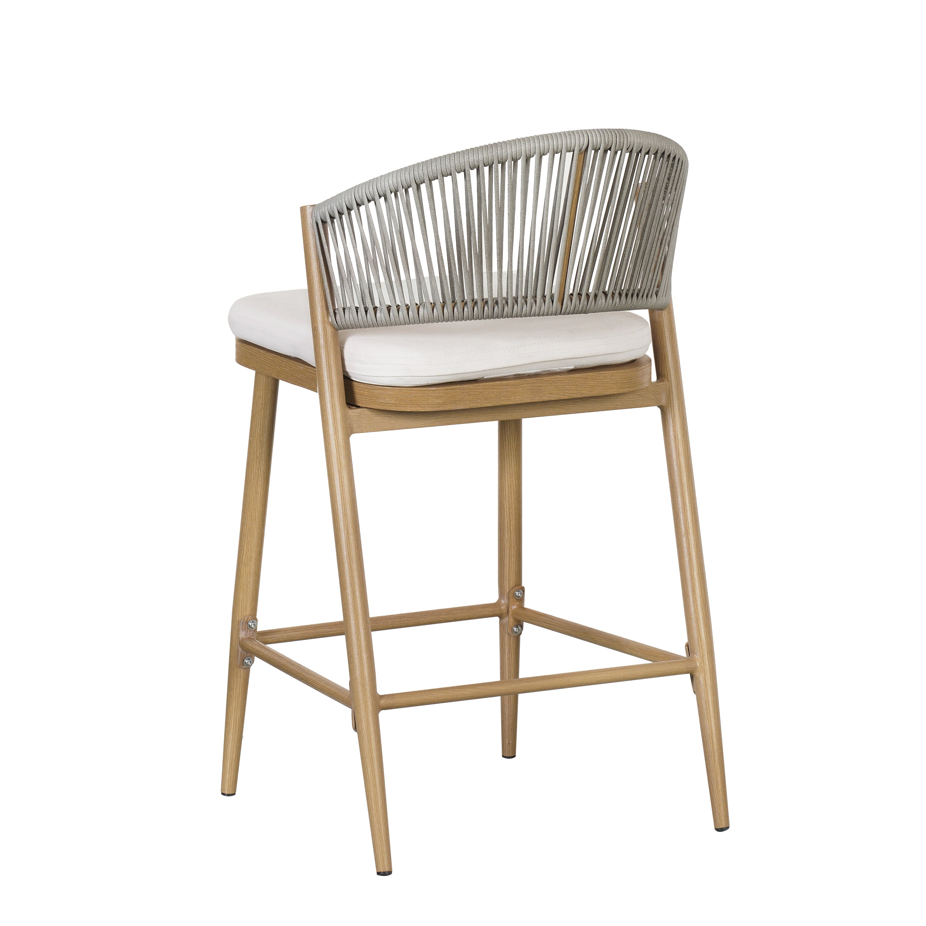 Outdoor Metal Frame Stools with Scallop-Shaped Backrest & Water-Resistant Cushions, Set of 2
