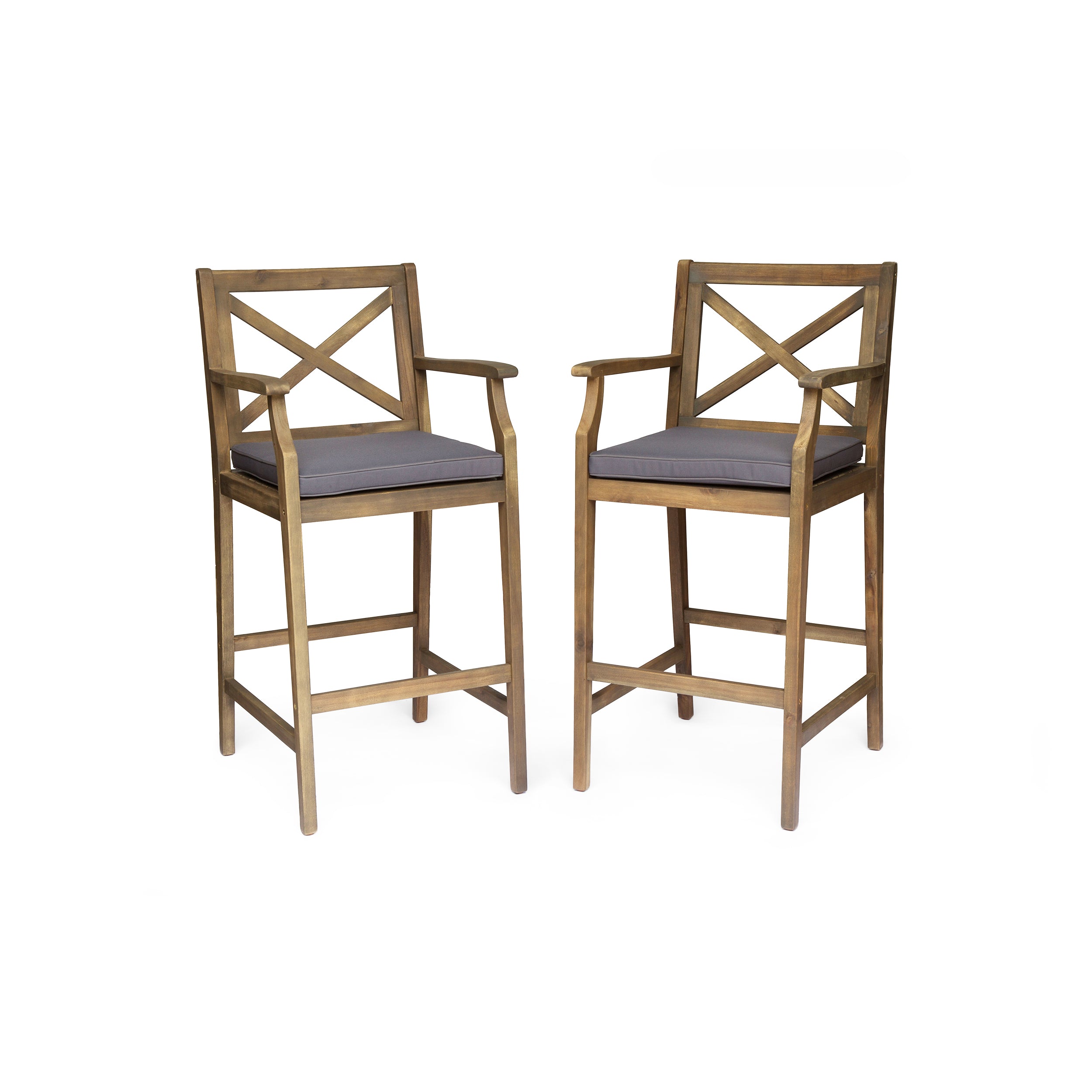 Perla Outdoor Acacia Wood Barstools, Set of 2