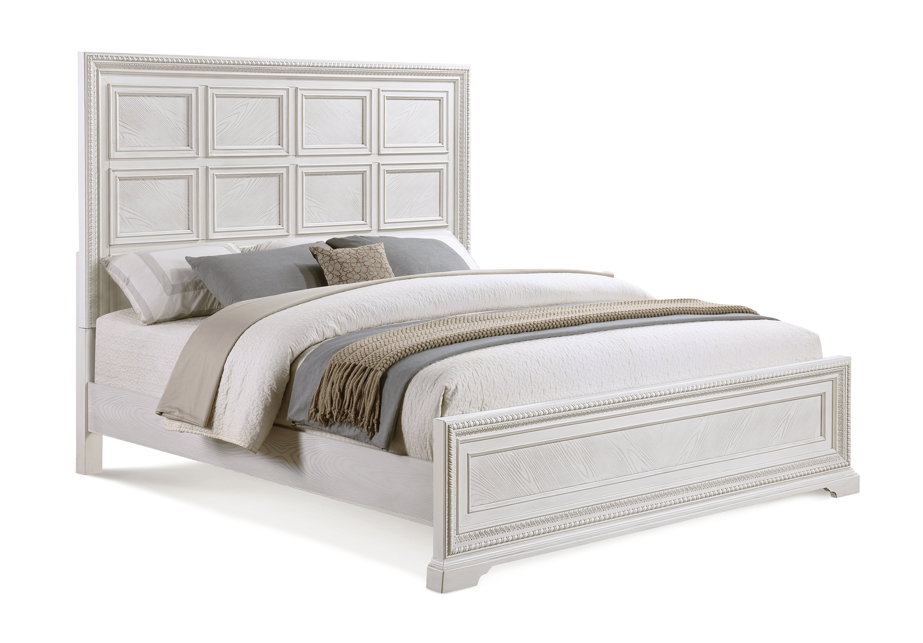 Kelsea Antique White Grid Panel Wooden Bed