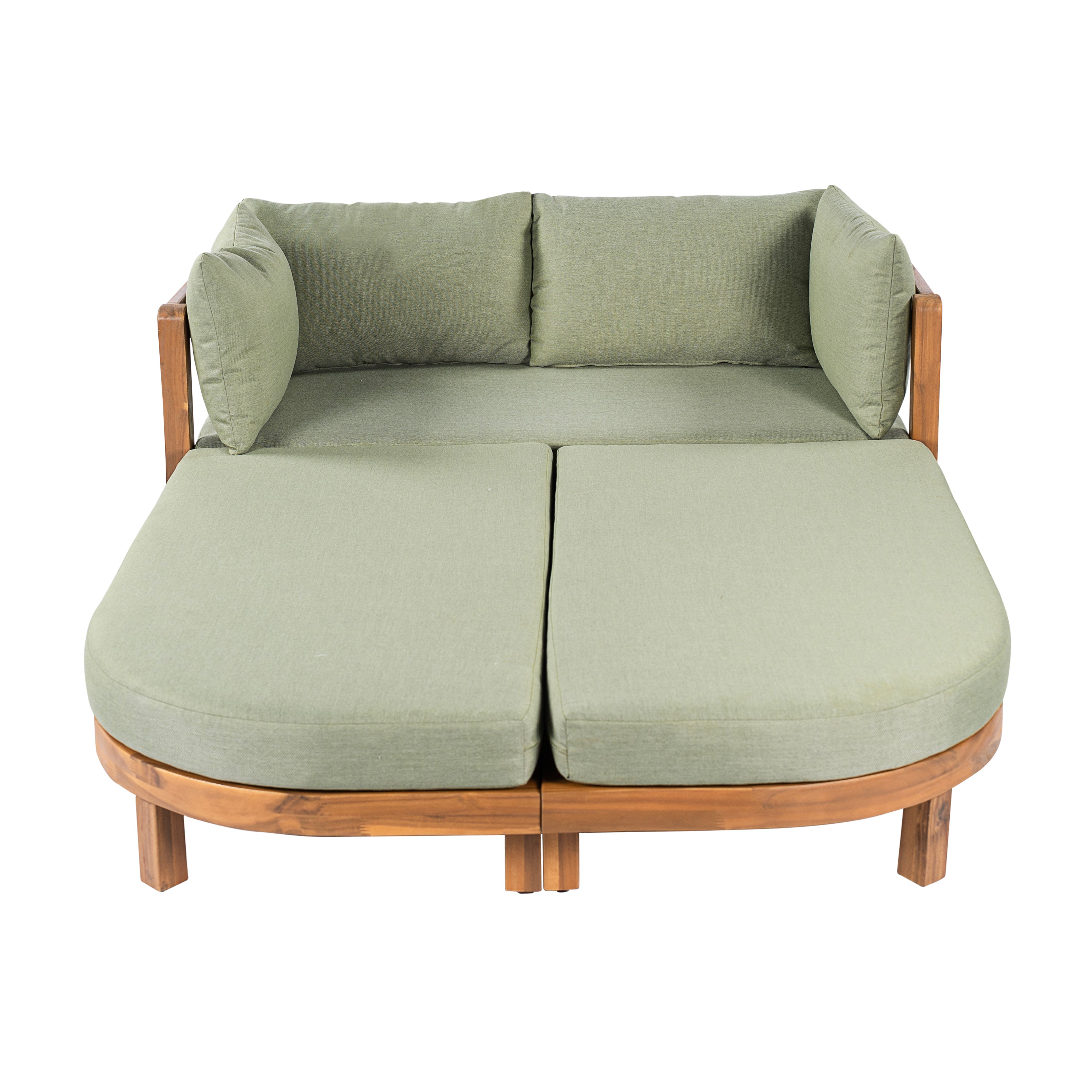 Donovan Outdoor Wood Daybed, Teak Finish With Green Cushion