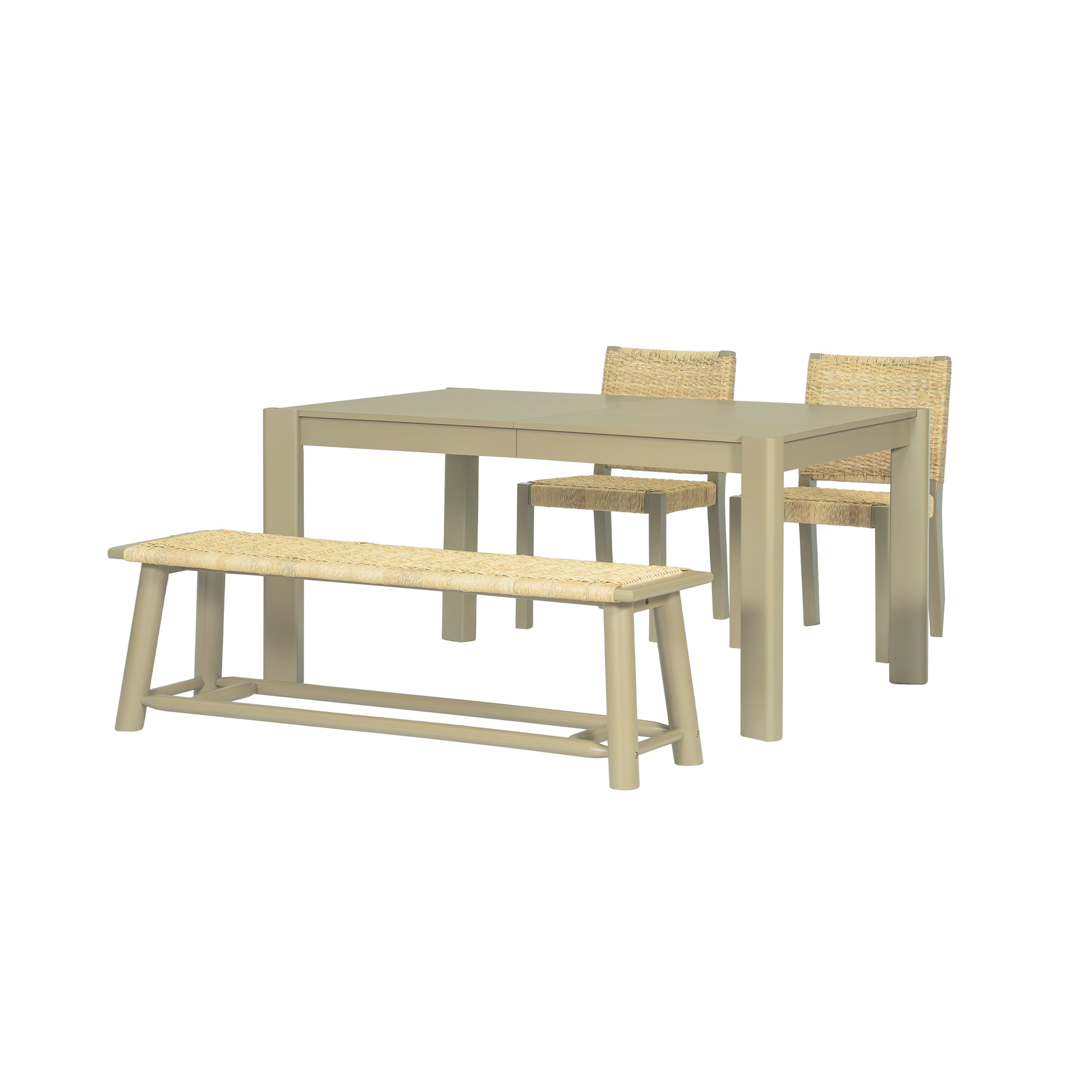 Modern Farmhouse Extendable Dining Table Set with Solid Wood Rattan Chairs and Bench