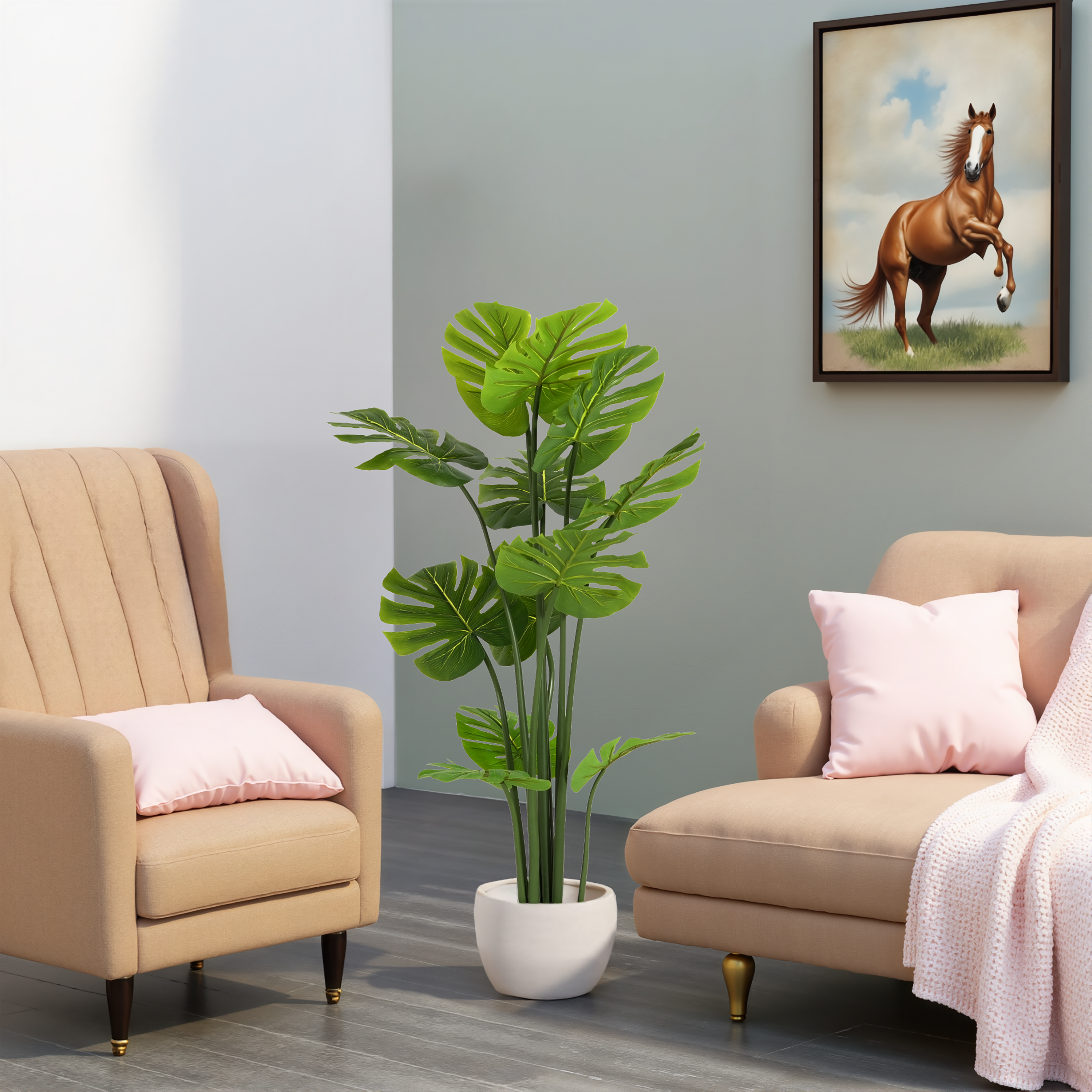 57" Artificial Monstera Deliciosa Plant with Black Plastic Pot