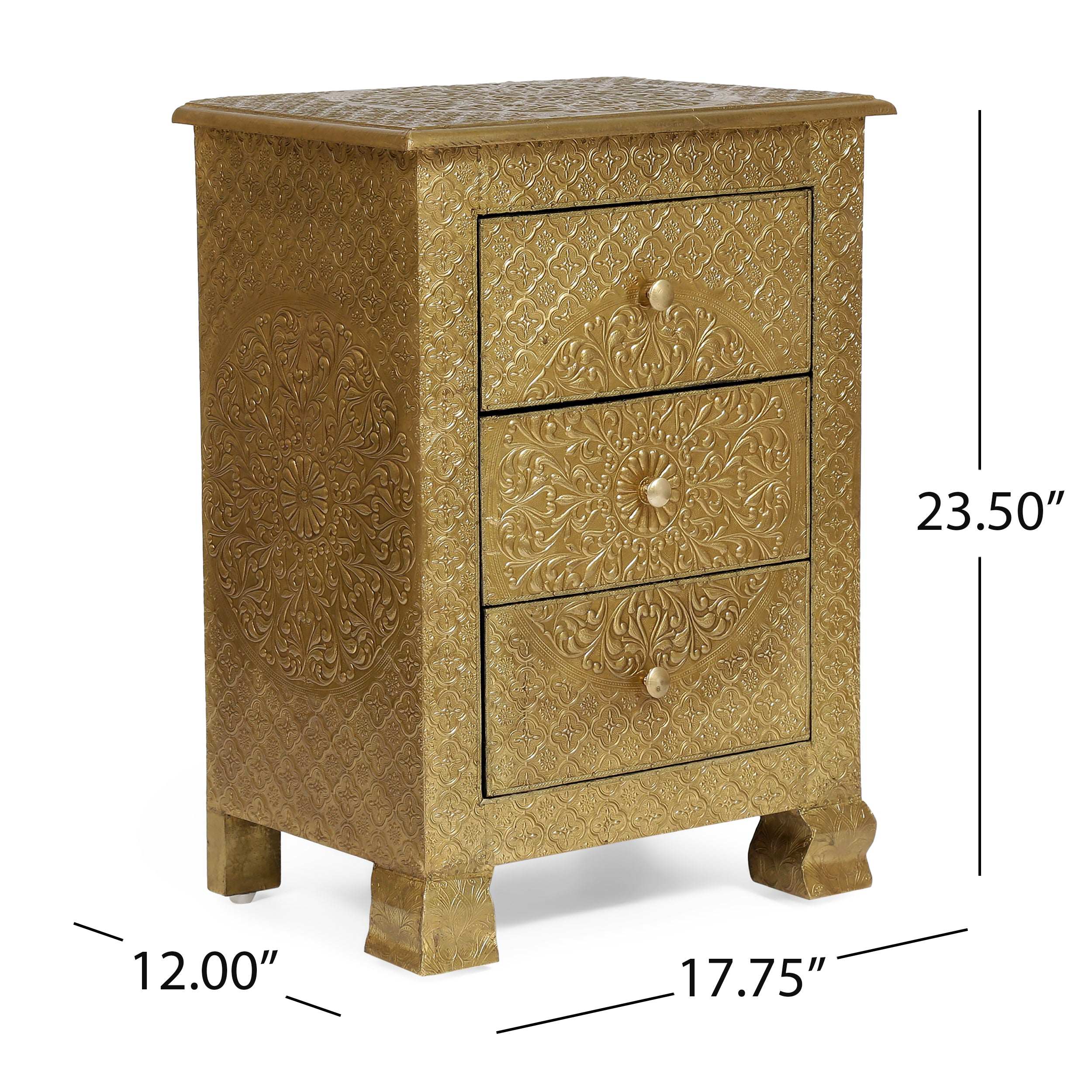 Brass Metal Clad 3-Drawer Nightstand