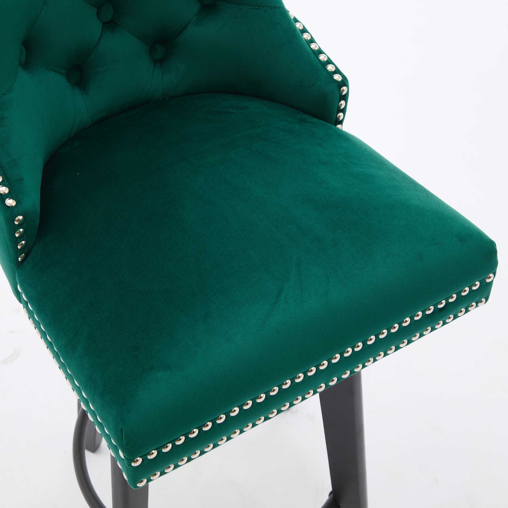 Modern Velvet Button Tufted Swivel Bar Stool with Metal Pull Ring