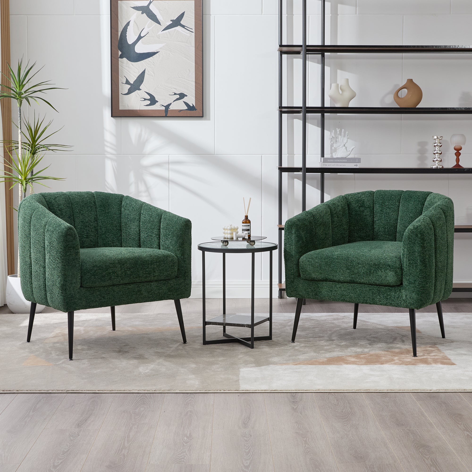 Channel Tufted Chenille Vanity Barrel Accent Chair with Metal Legs