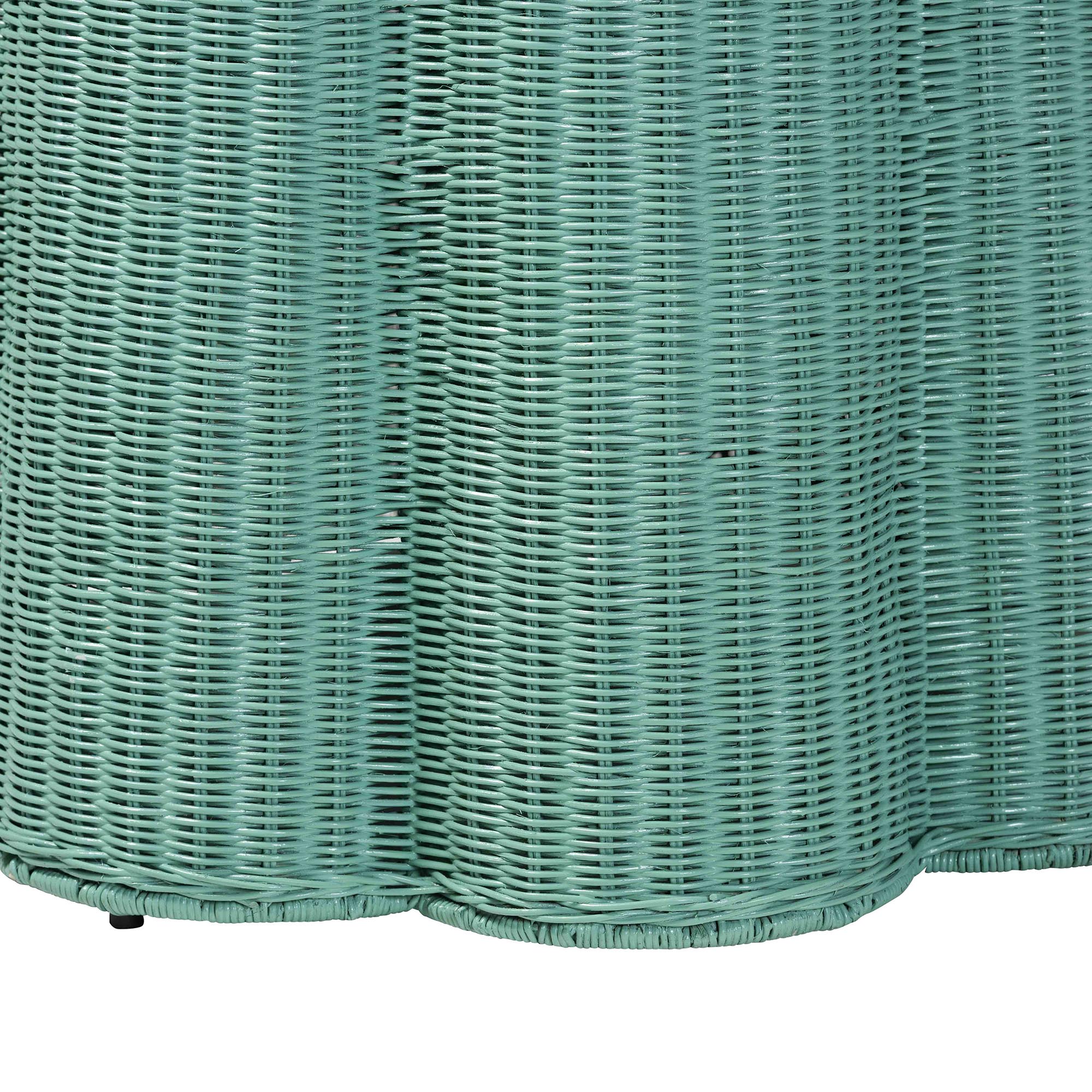 Palm Bohemian Seafoam Green Scallop Rattan Accent Table