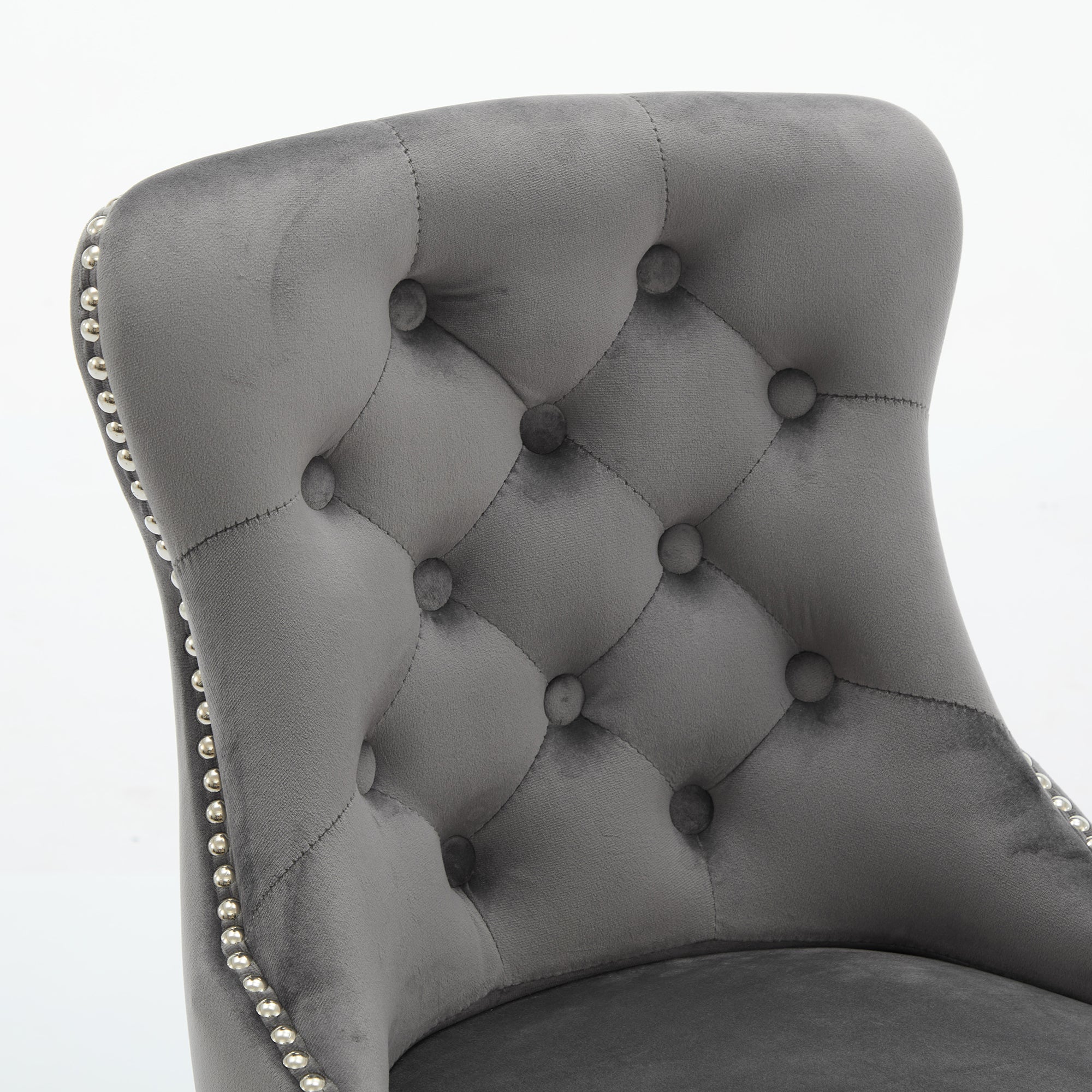 Modern Velvet Button Tufted Swivel Bar Stool with Metal Pull Ring