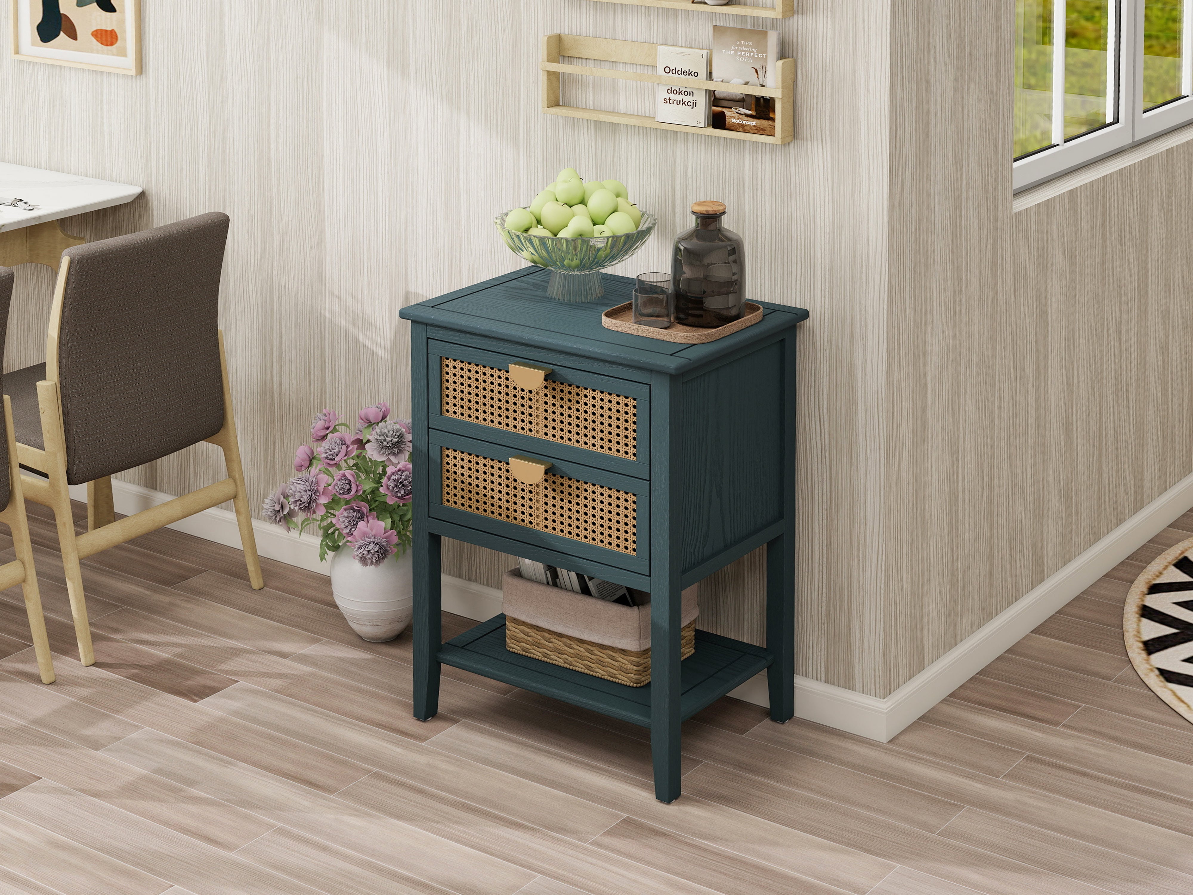 2-Drawer Side Table with Natural Rattan Drawers