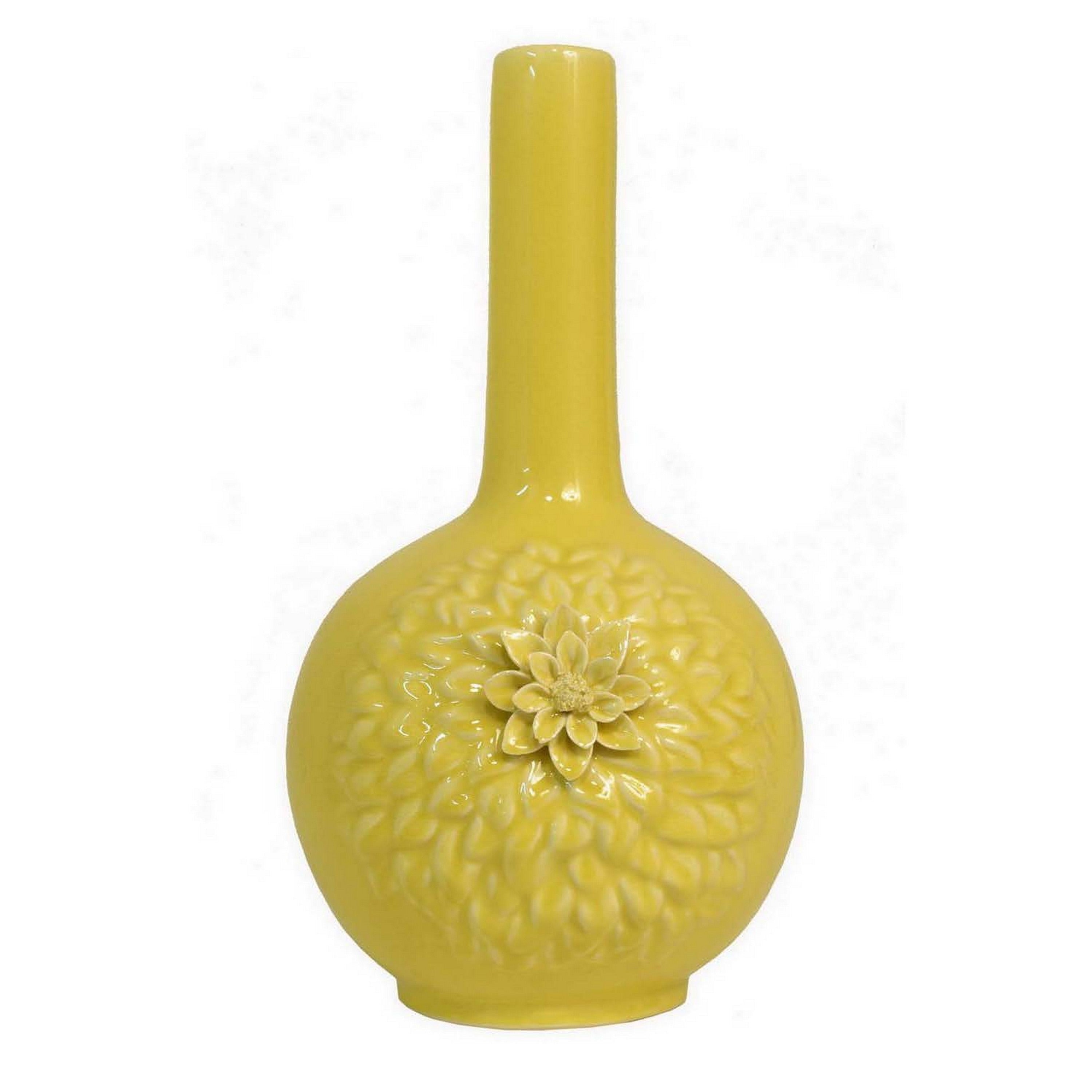Remi Yellow Ceramic Flower Narrow Neck Vase