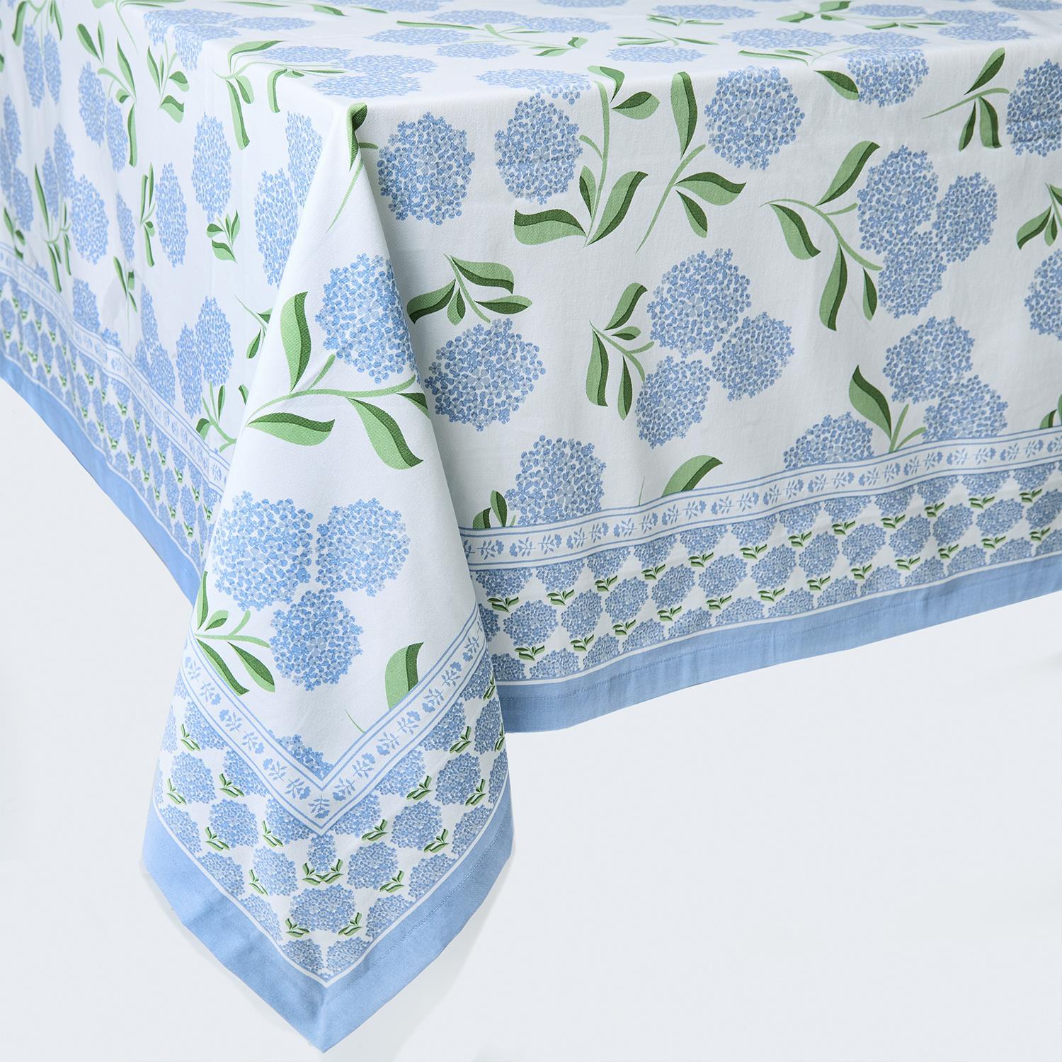 Hydrangea Block Print Design Tablecloths Includ. 2 Sizes, Set of 2