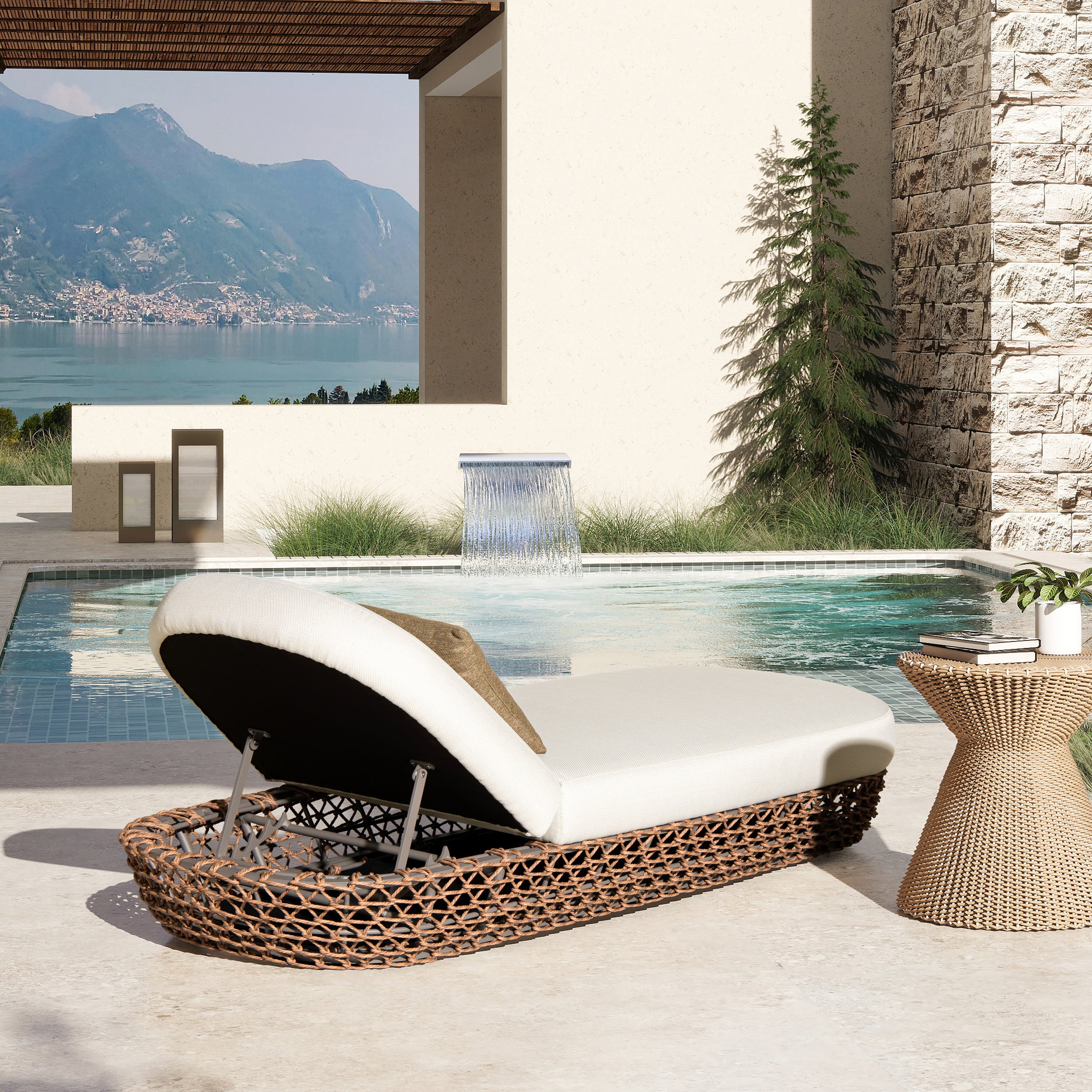 Willow Wicker Upholstered Patio Lounger